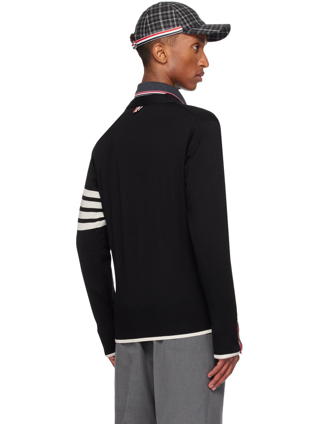 Black Fine Wool 4-Bar Relaxed Fit Cardigan - 3