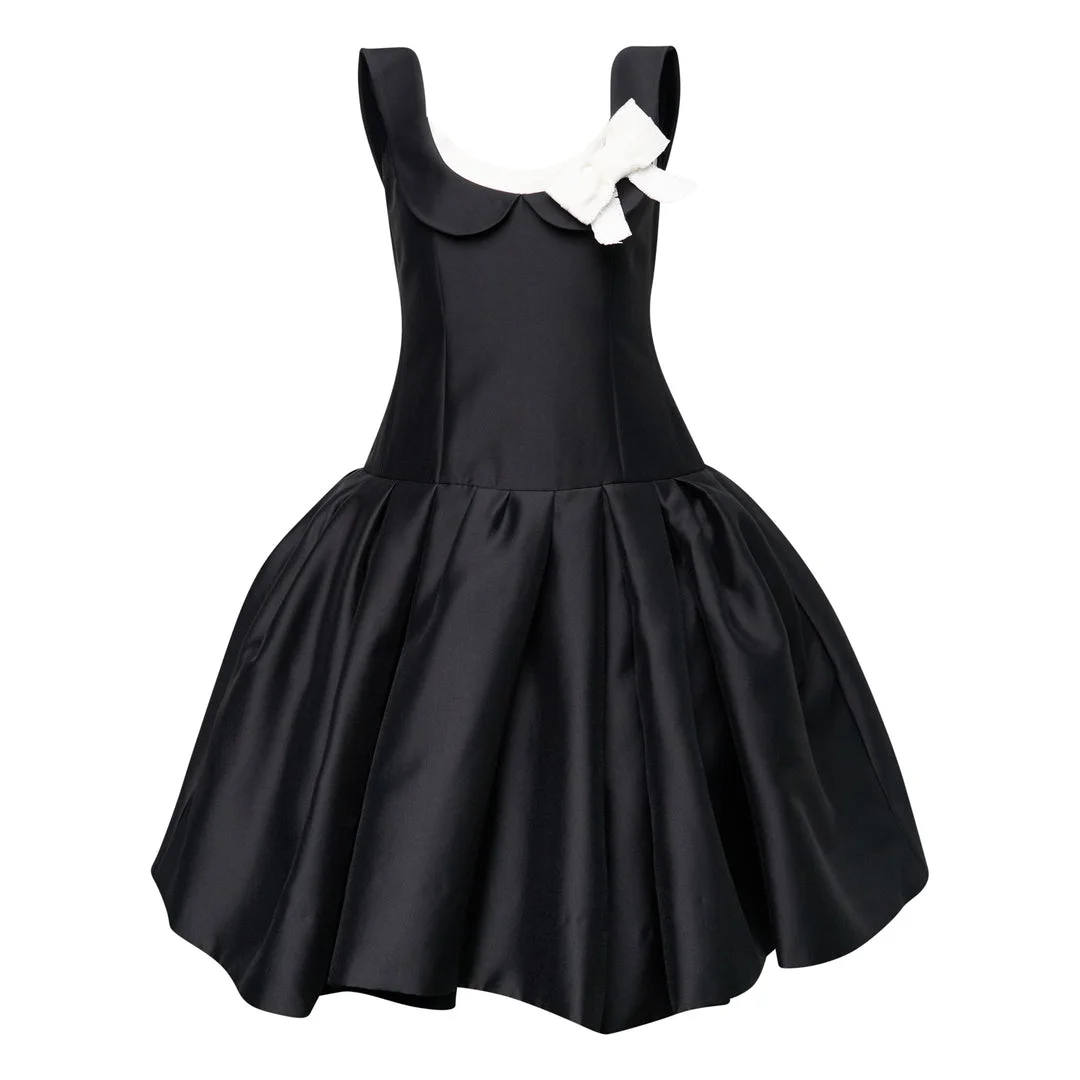 Bow Detail Pleated Pouf Dress - 1