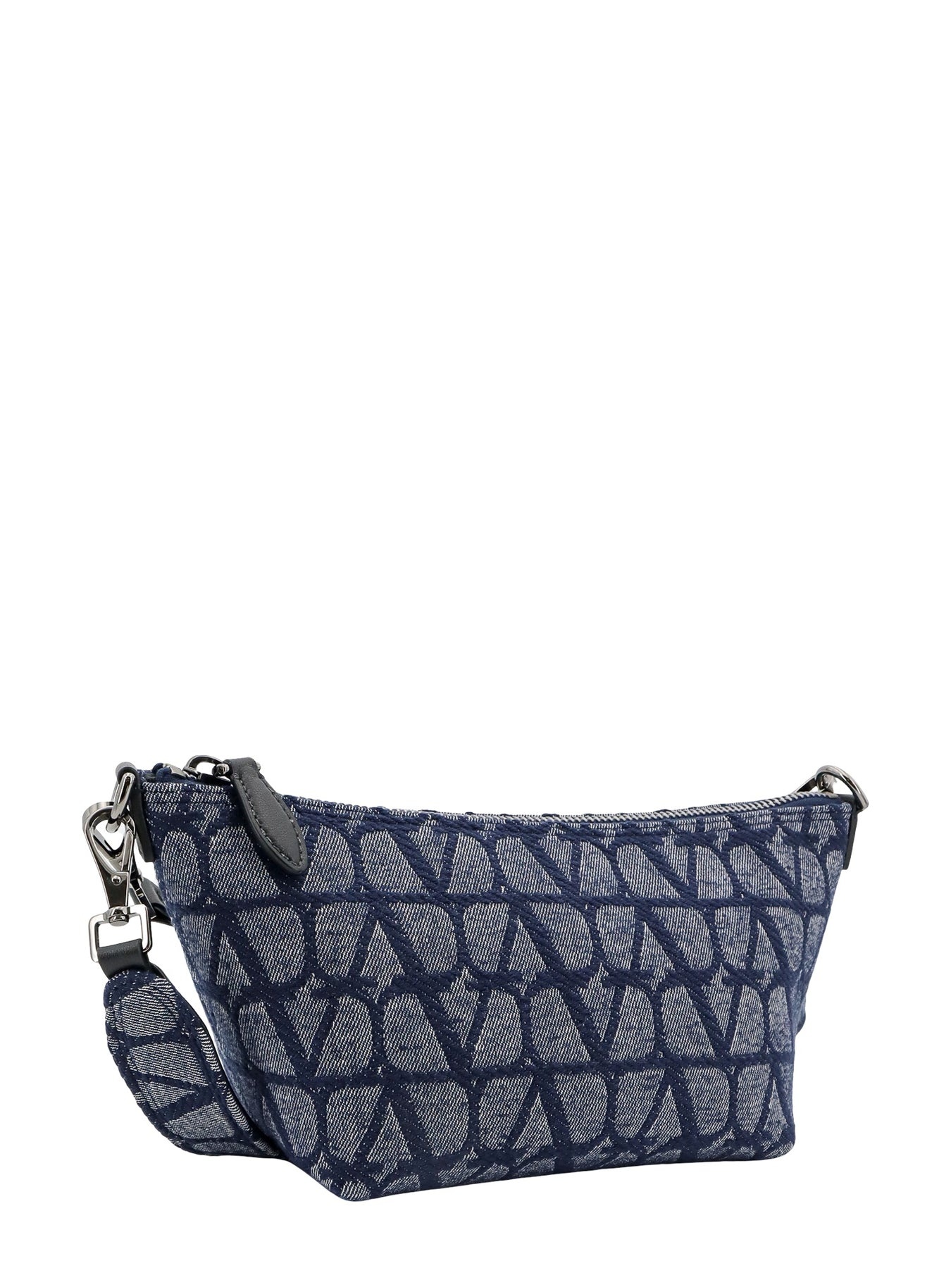 Denim shoulder bag with Toile Iconographe motif - 3