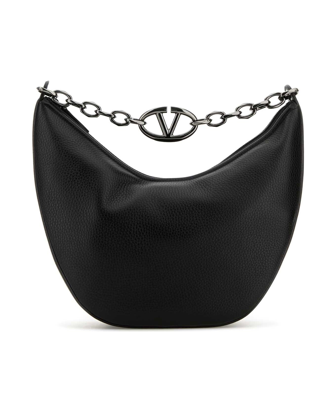 Black Leather Hobo Vlogo Moon Shoulder Bag - 1