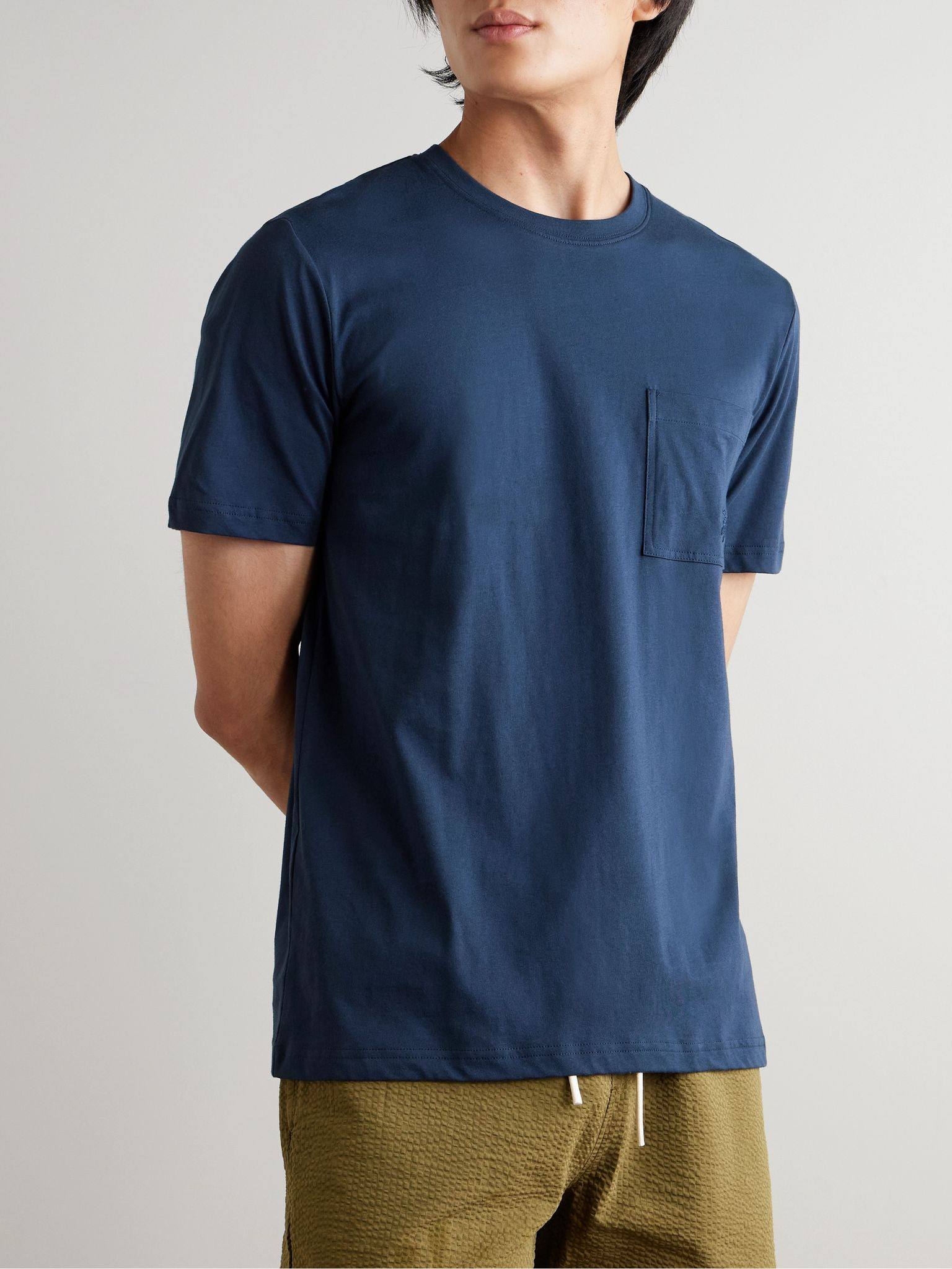 Titan Slim-Fit Logo-Embroidered Cotton-Jersey T-Shirt Navy - 3