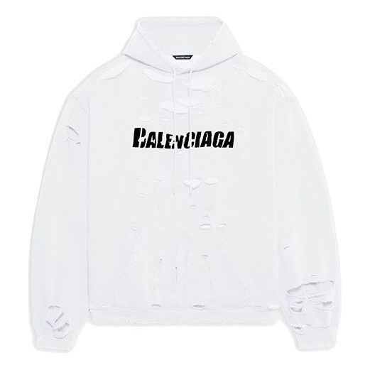 Balenciaga Caps Destroyed Hoodie 'White' 659403TKVB69040 - 1