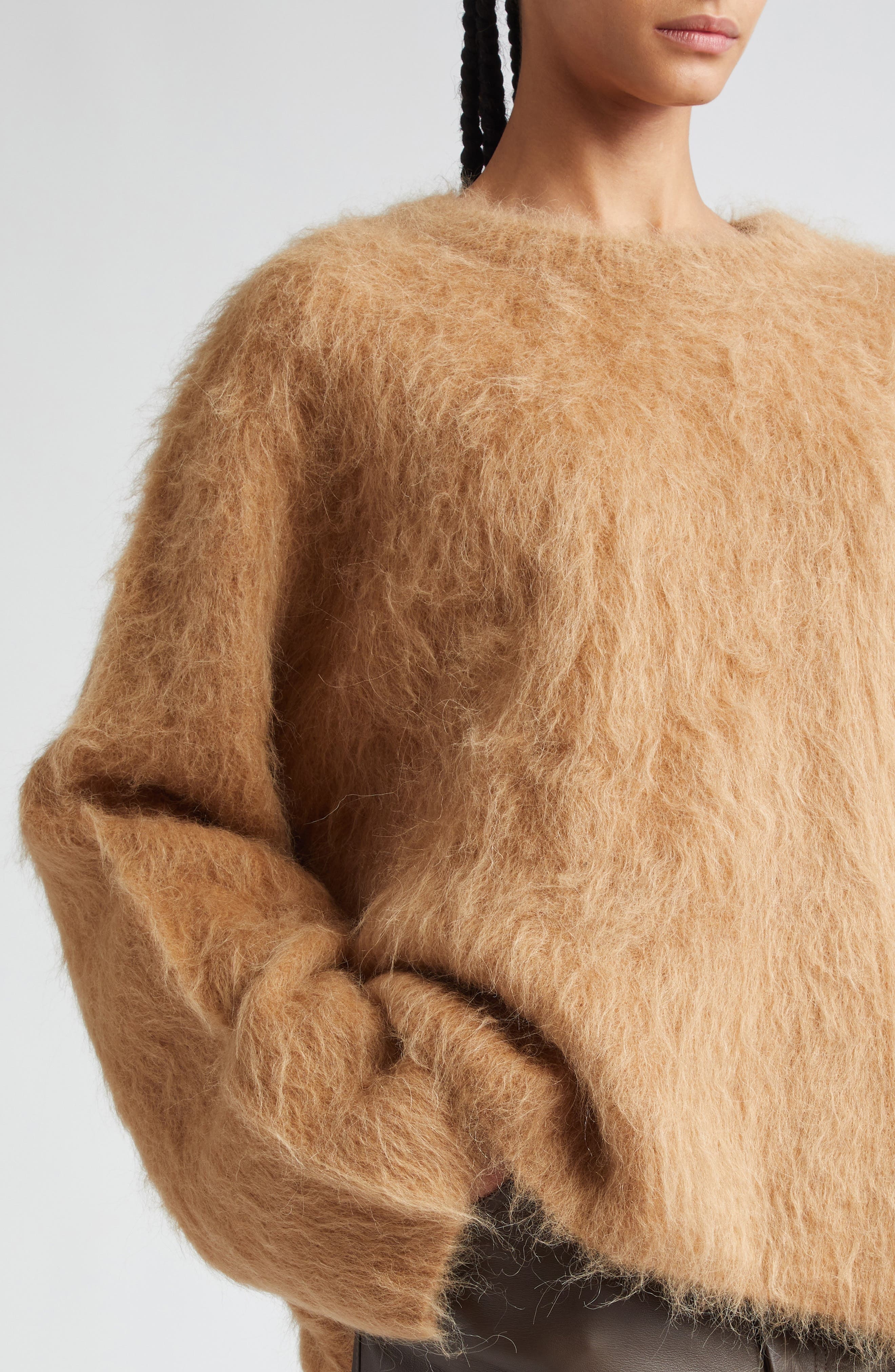TOTEME Boxy Alpaca Blend Crewneck Sweater in Camel Melange at Nordstrom - 5