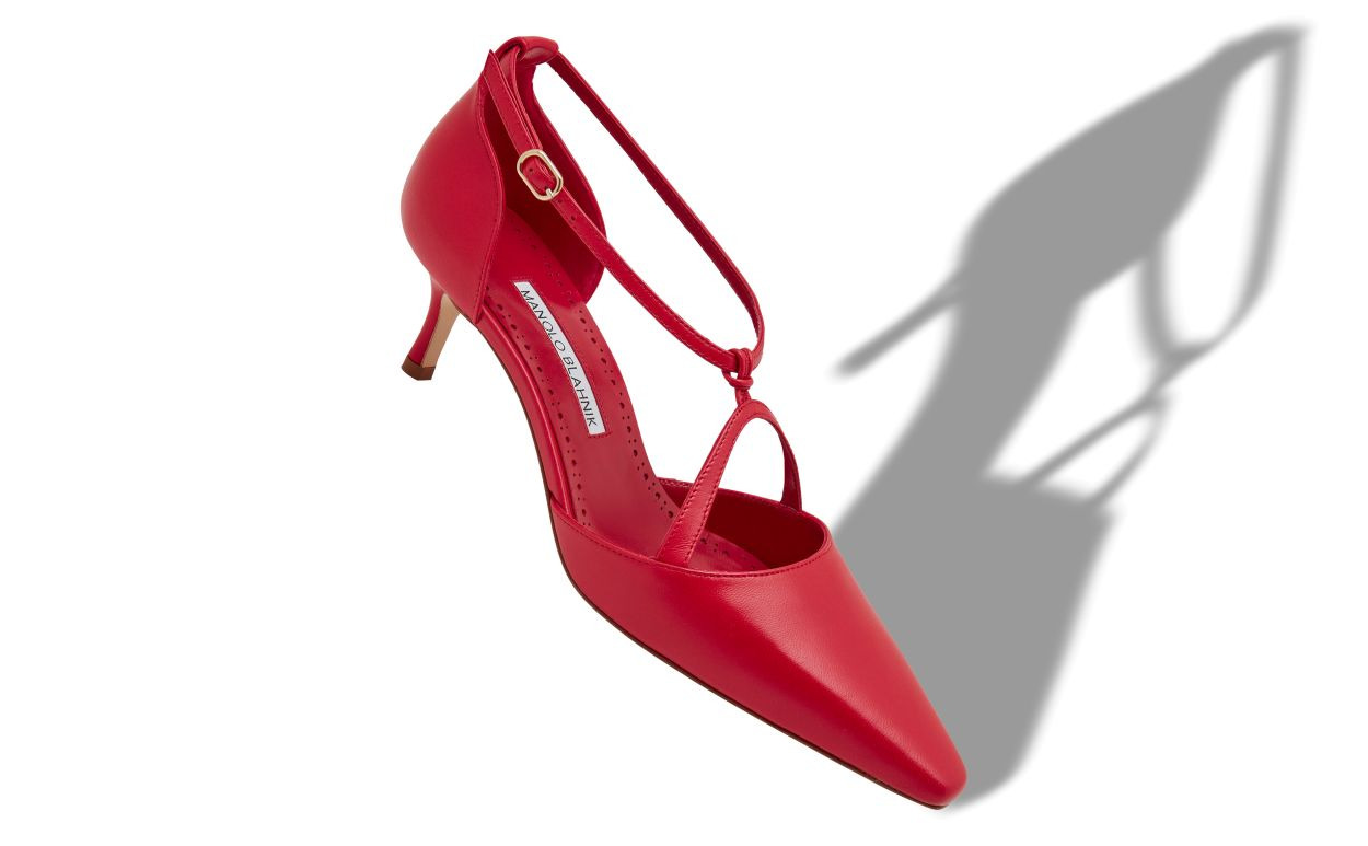 Red Nappa Leather T-Bar Pumps - 2