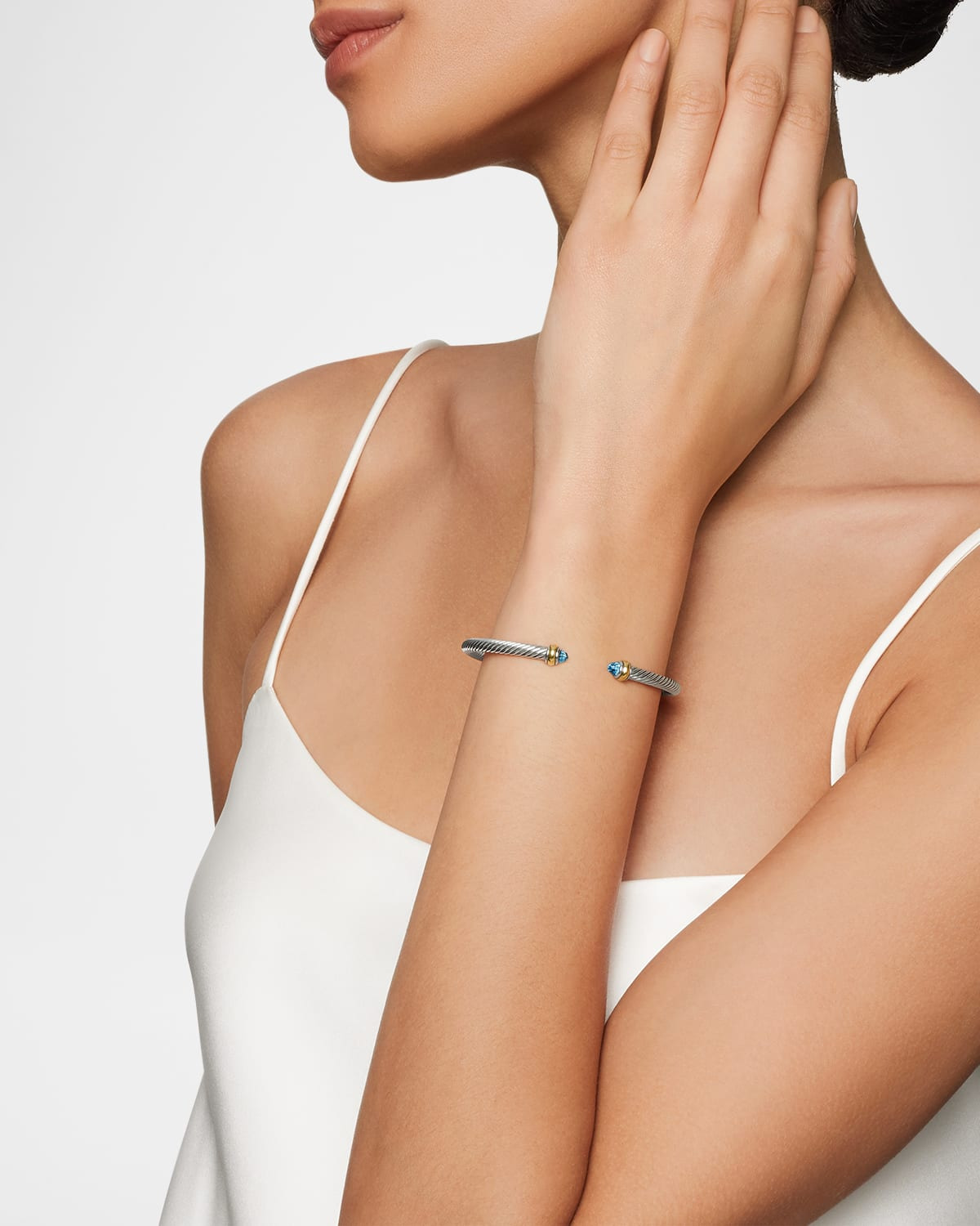 Cable Bracelet with Gemstone in Silver with 18K Gold, 4mm - 2