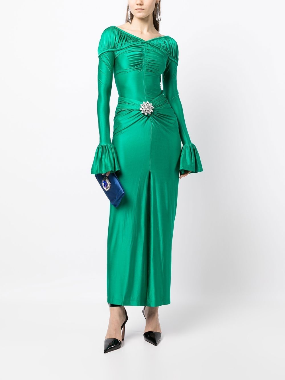 flounce-sleeved draped top - 2