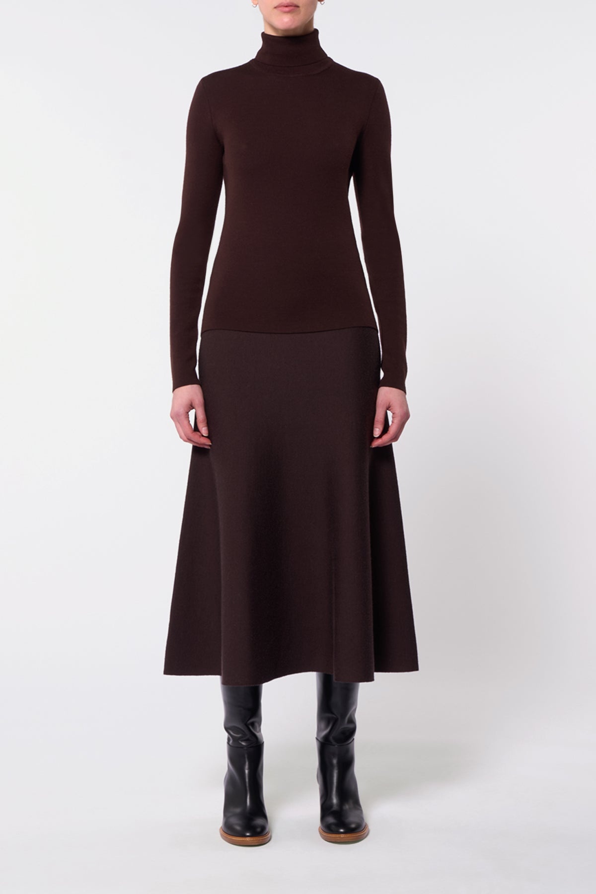 Freddie Knit Skirt in Chocolate Merino Wool Cashmere - 2