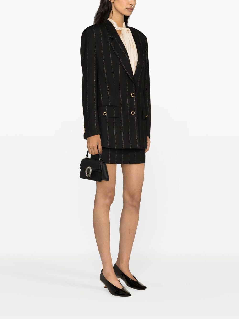 striped single-breasted blazer - 4