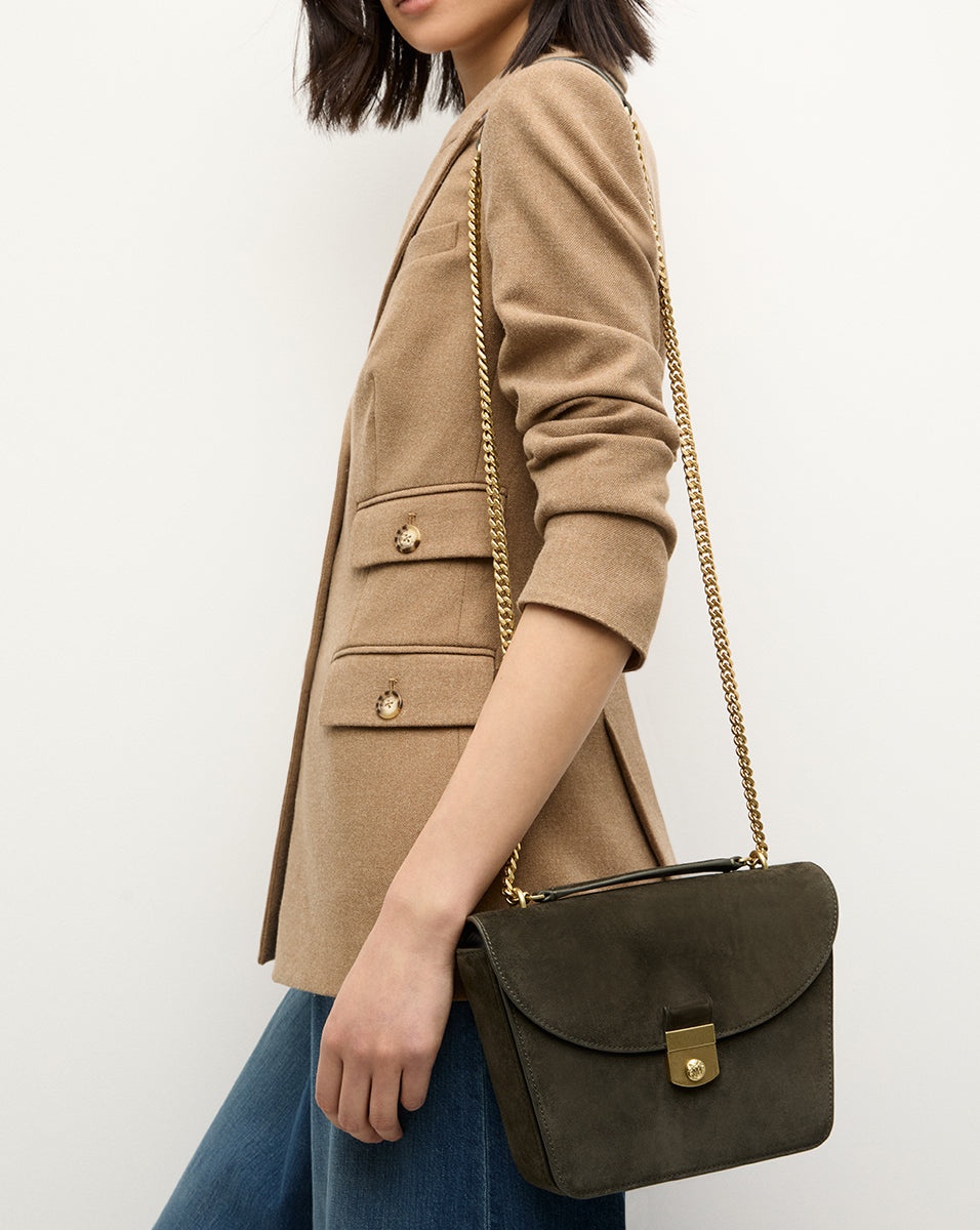 SUEDE DOUBLE LINK FLAP BAG - 2