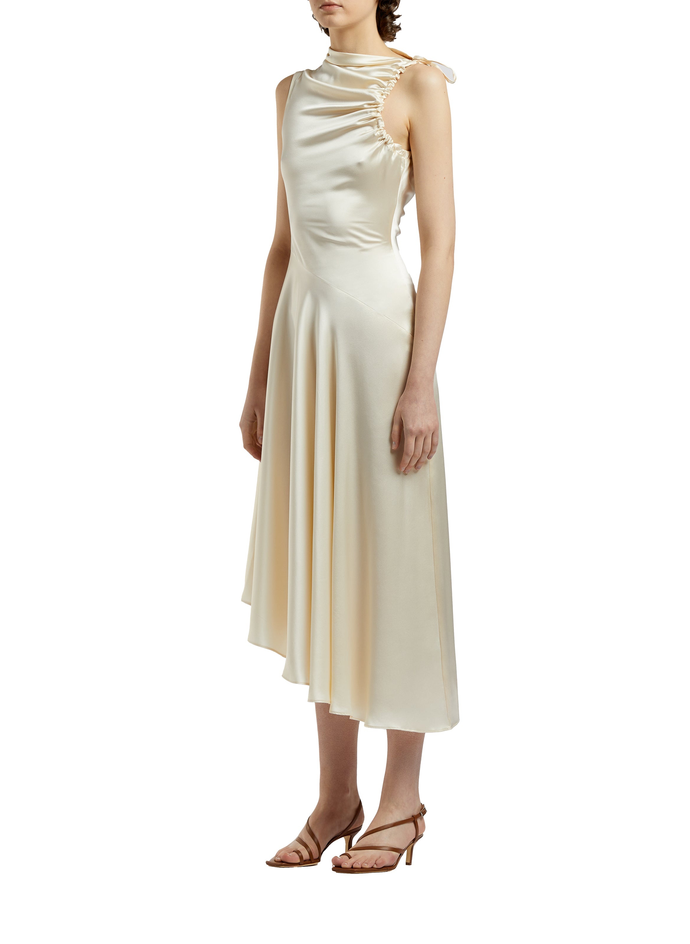 Silk Satin Dress Beige - 2