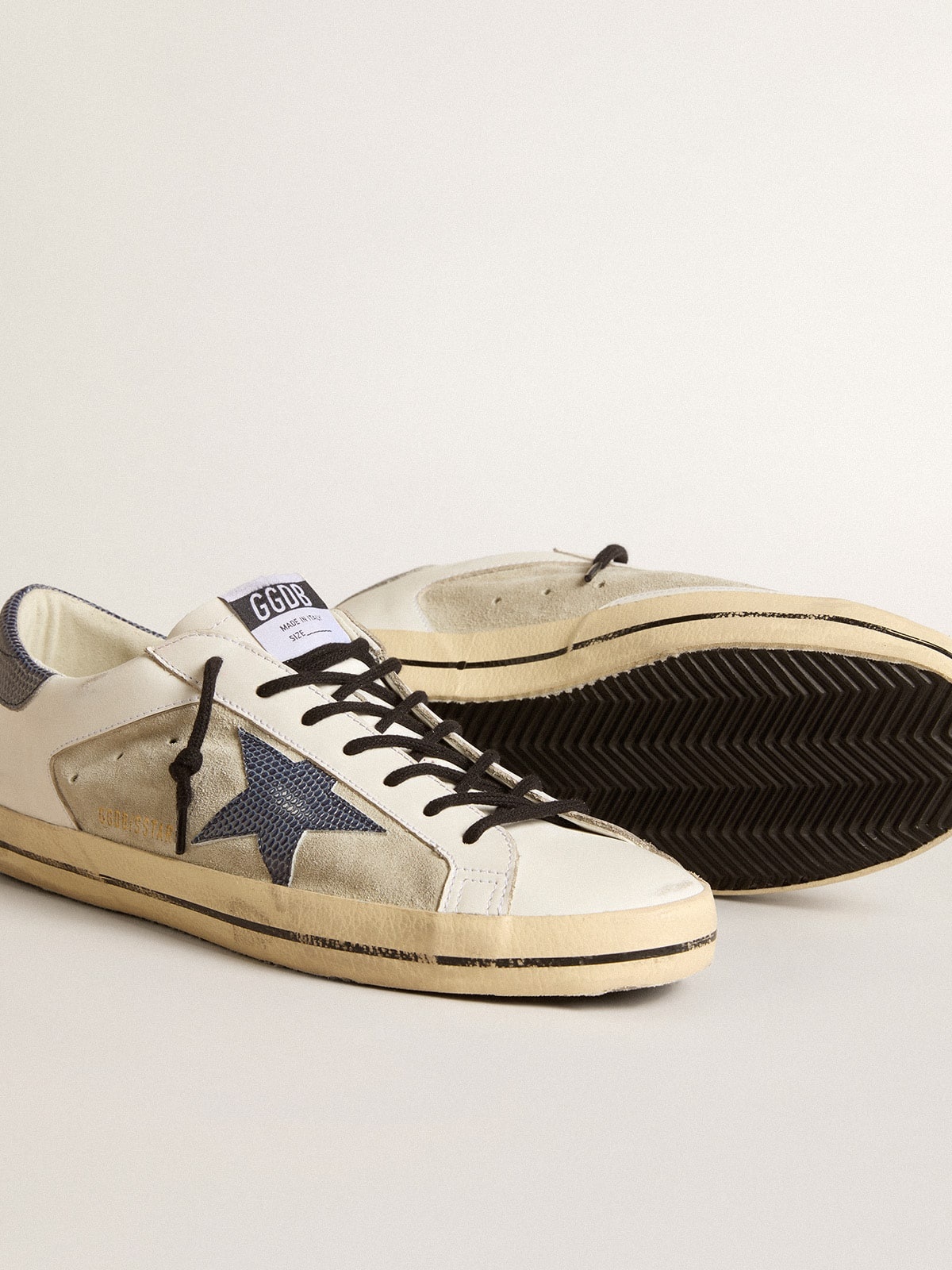 Super-Star in leather and suede with blue lizard-print leather star - 4