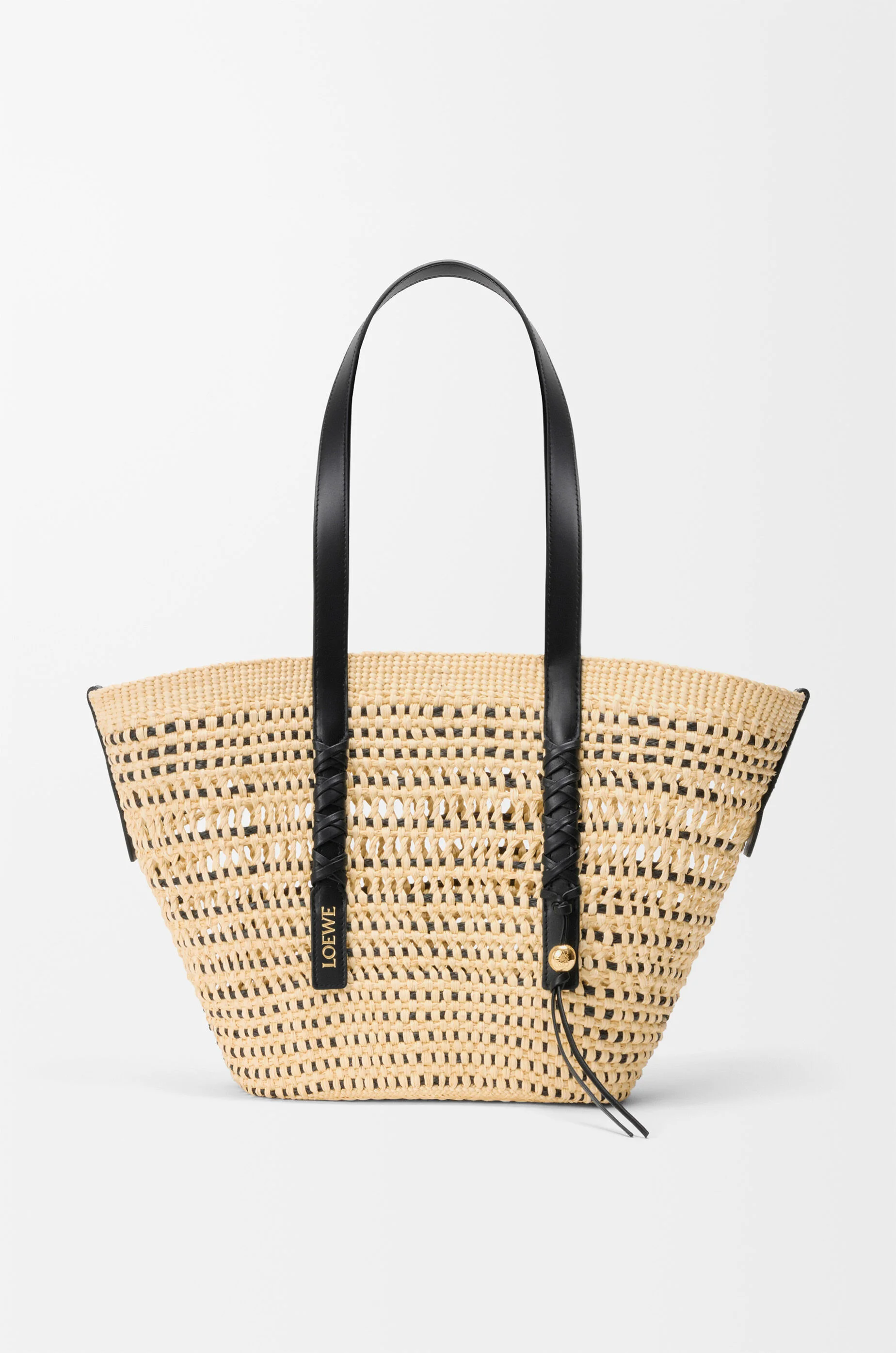 Medium Braid basket in iraca palm and calfskin - 1