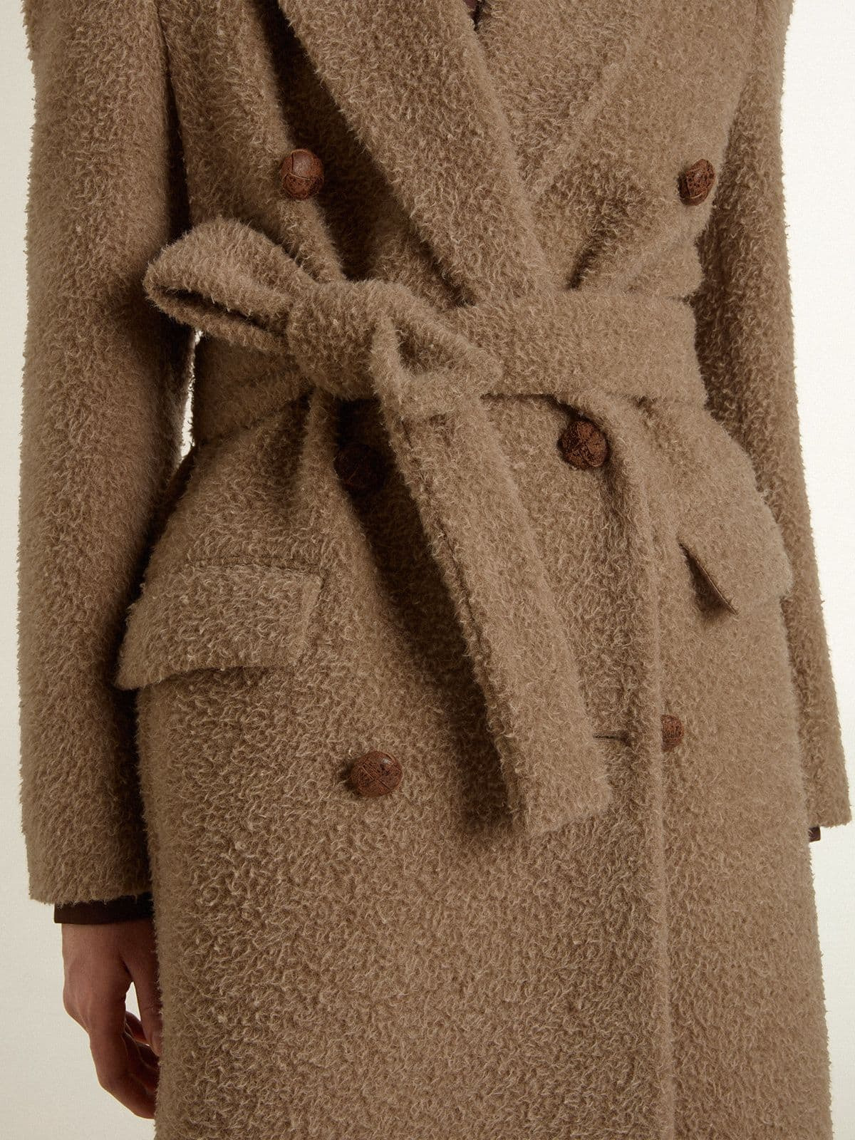 Women's double-breasted coat in a beige wool blend - 5