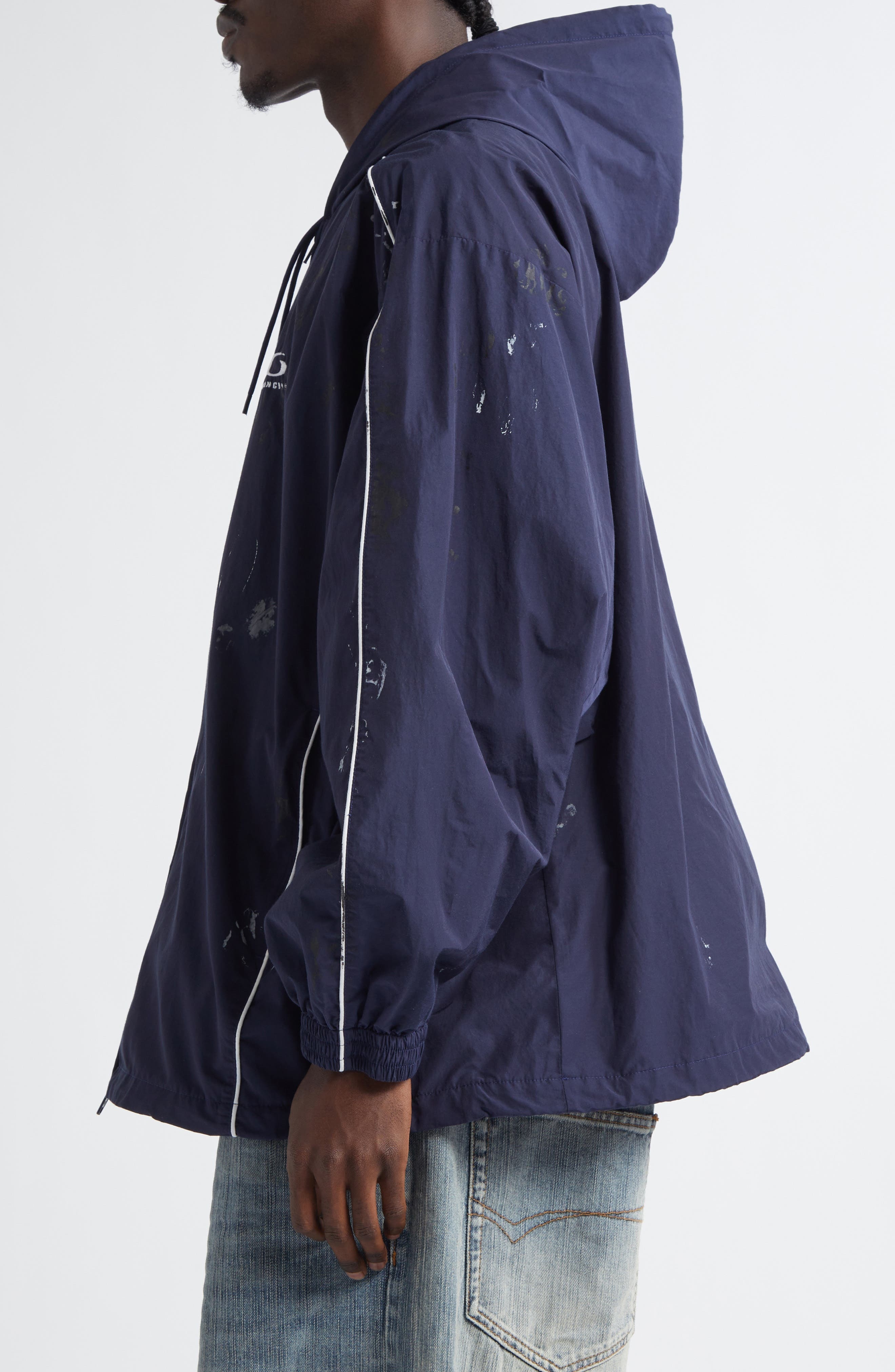 Balenciaga Paint Splatter Track Jacket in 4140 Marine Blue at Nordstrom - 3