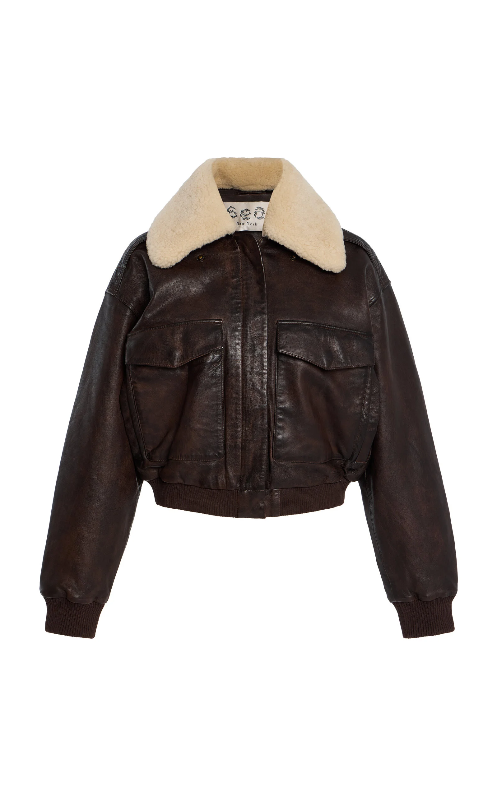 Lenoir Shearling-Trimmed Leather Cropped Bomber Jacket brown - 1