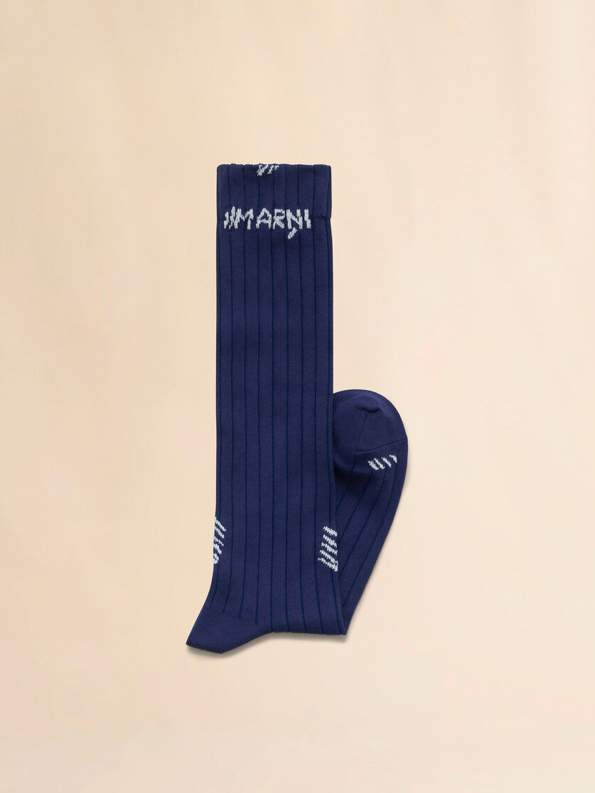 BLUE RIBBED COTTON SOCKS WITH MARNI MENDING - 2