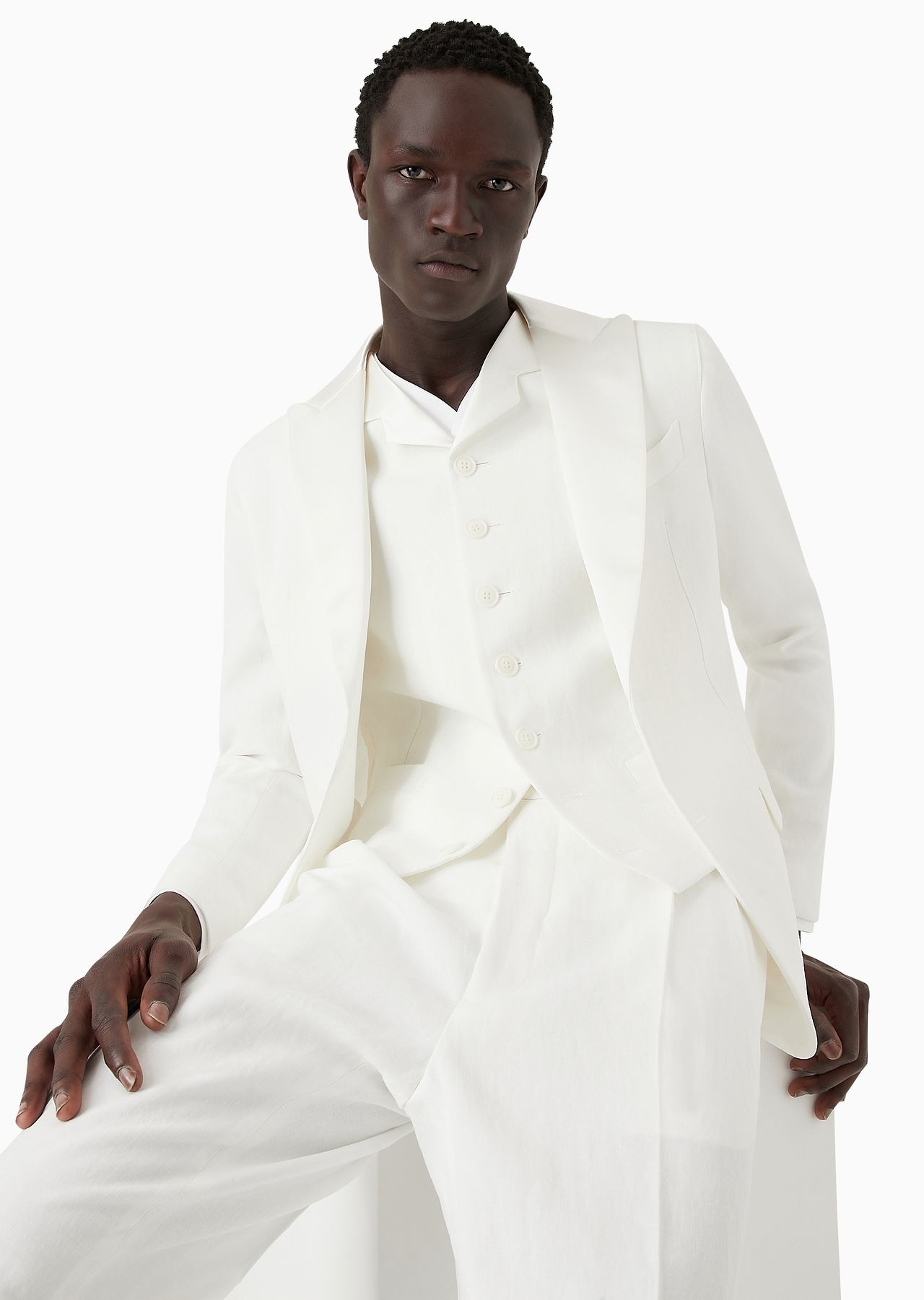 Upton line single-breasted tuxedo jacket in linen canvas - 5