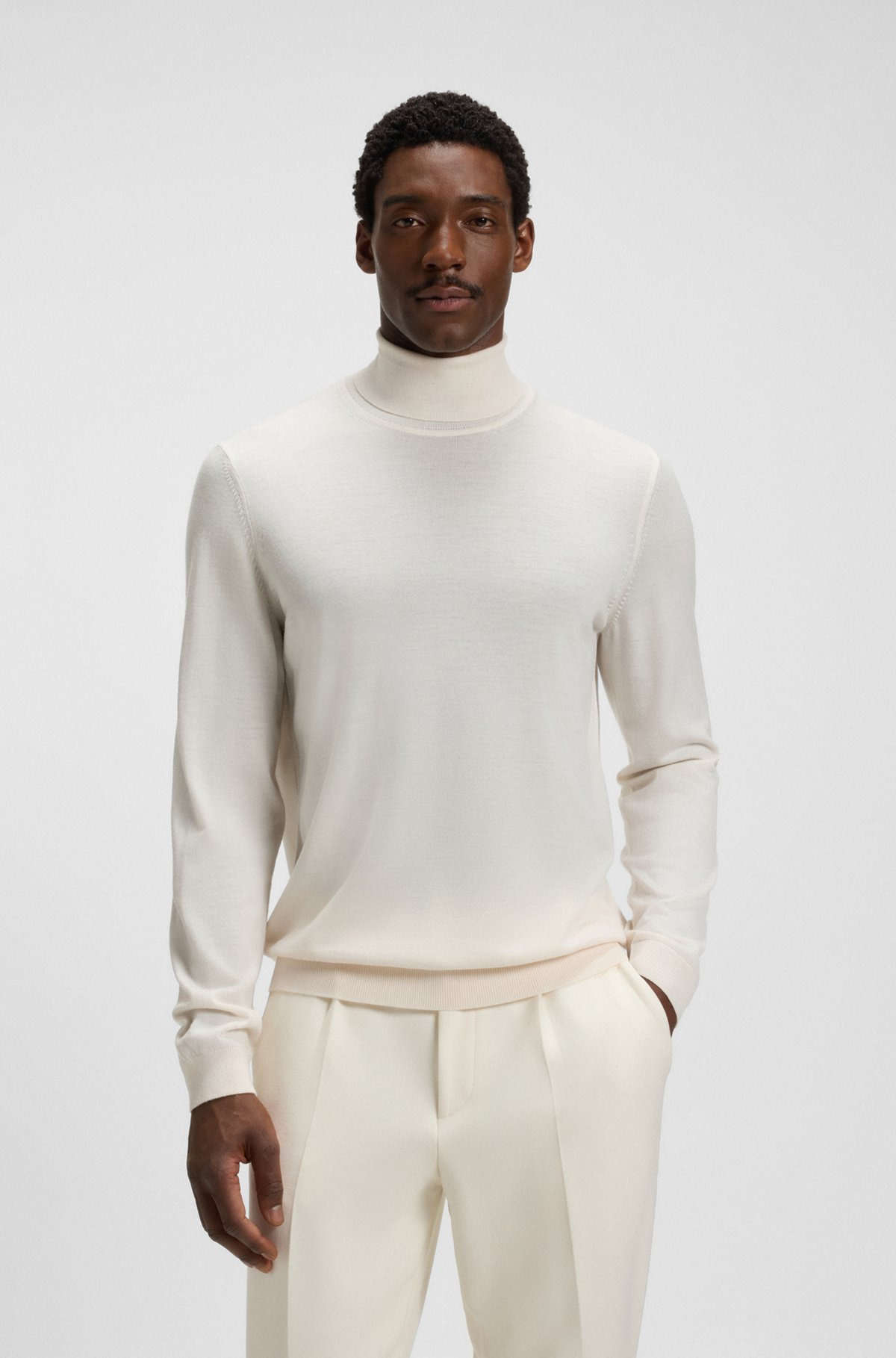 SLIM-FIT ROLL-NECK SWEATER IN MERCERIZED VIRGIN WOOL - 2