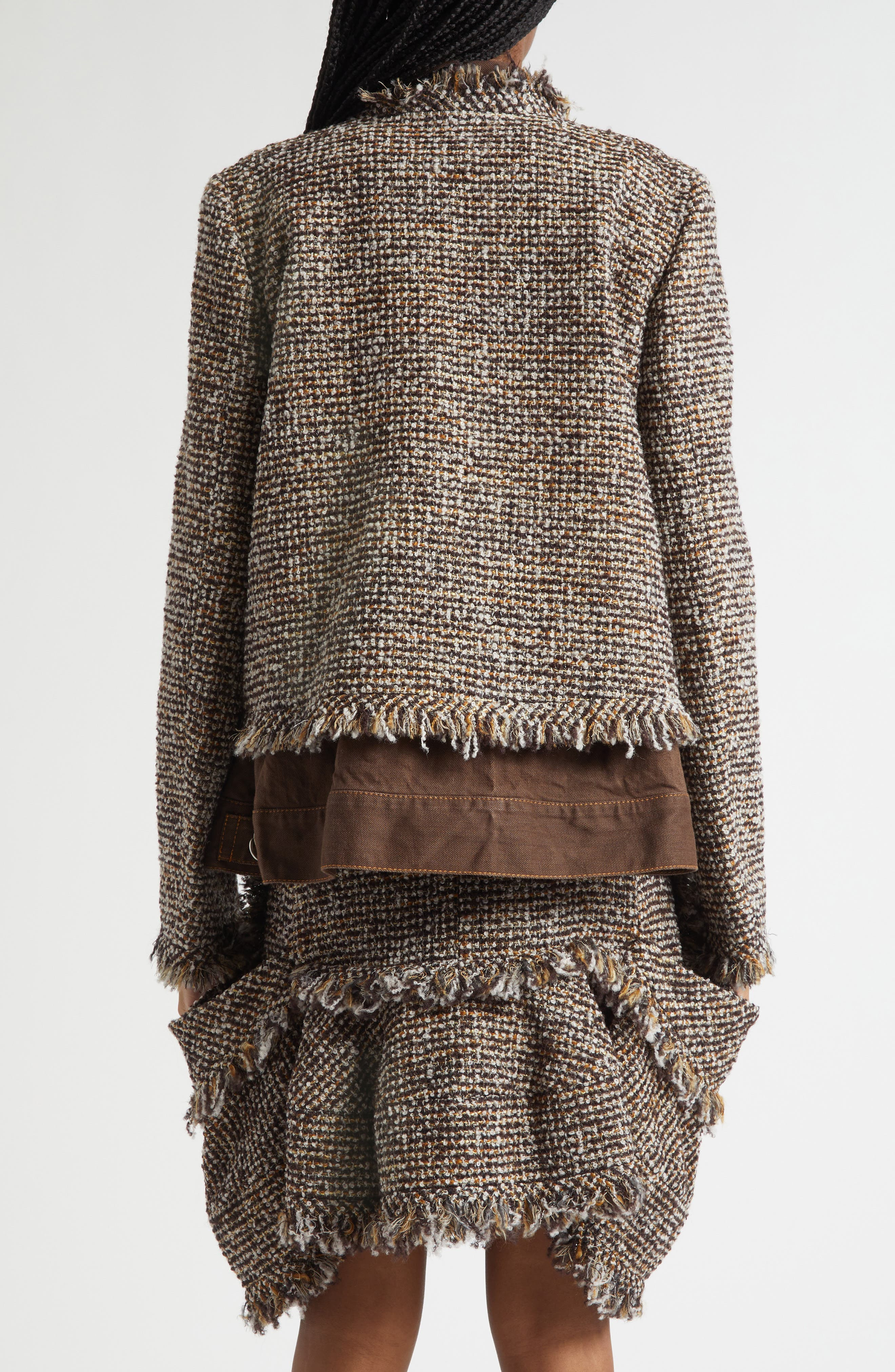 Sacai Tweed & Denim Layered Jacket in Brown at Nordstrom - 3
