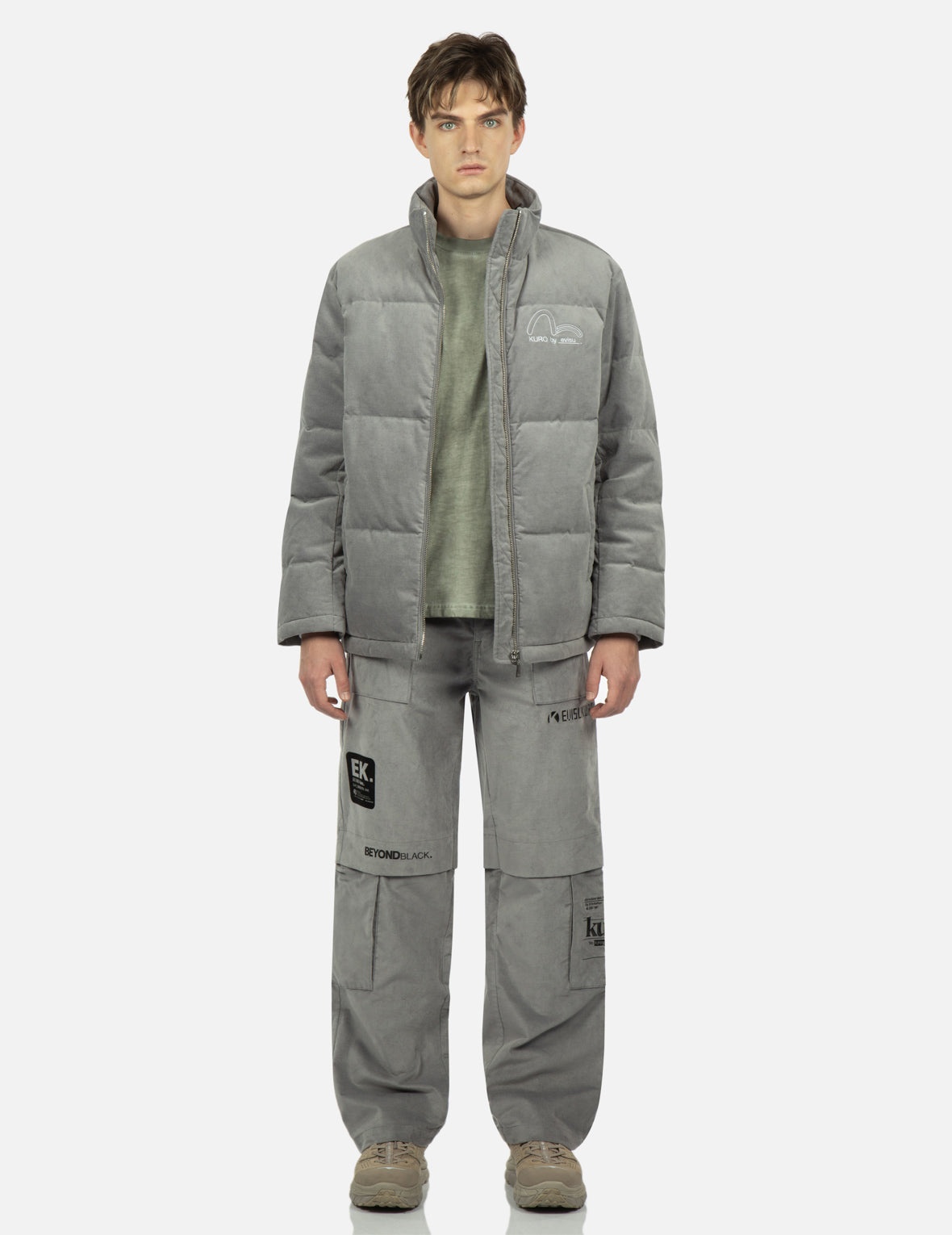 Seagull and Slogan Embroidered Velvet Down Jacket - 5