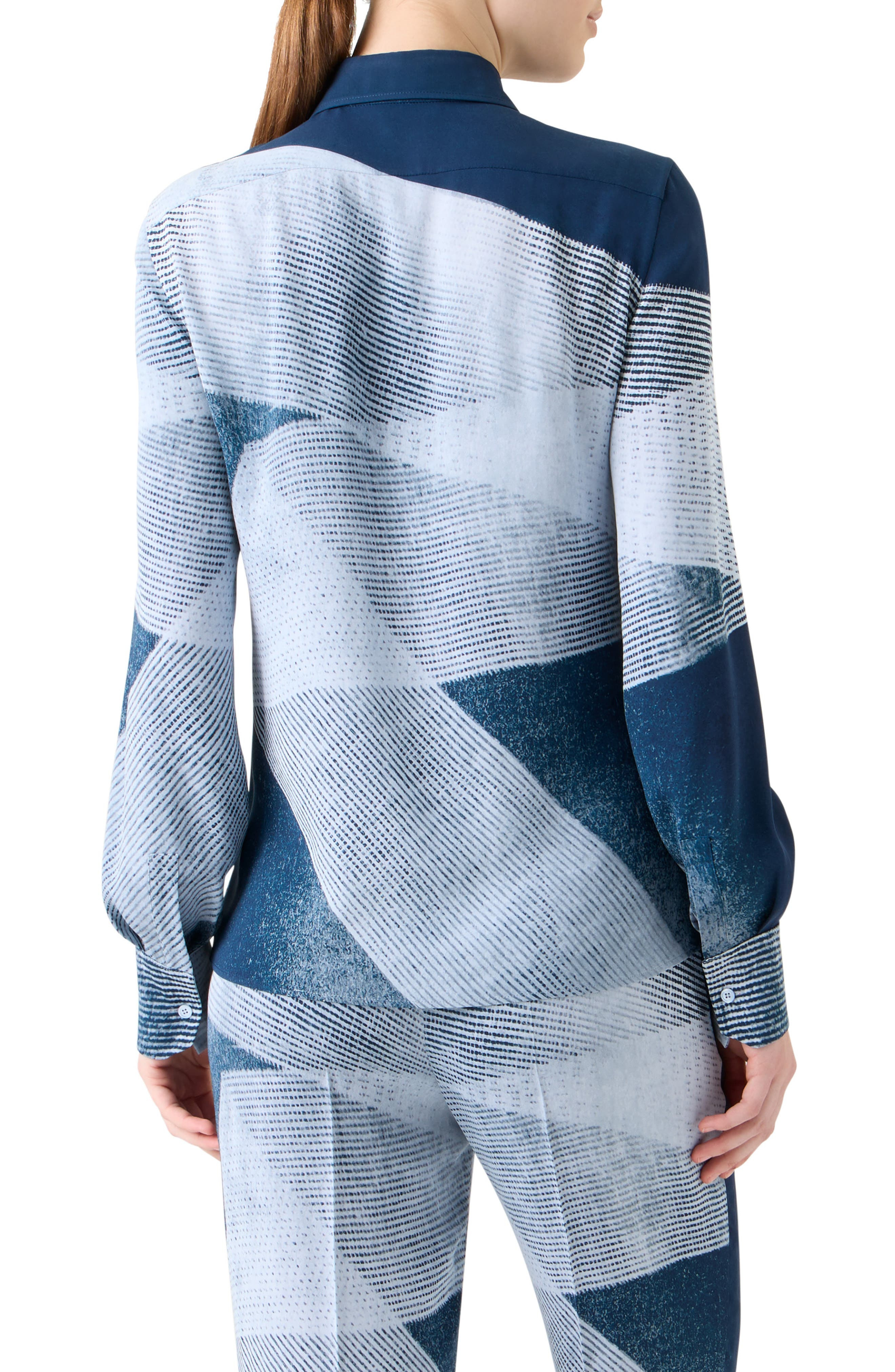 Akris Zigzag Print Silk Crepe Tunic Top in Denim-Ecru at Nordstrom - 2