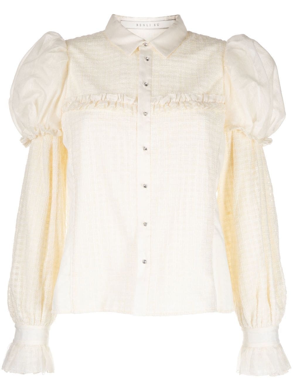 textured puff-sleeve blouse - 1