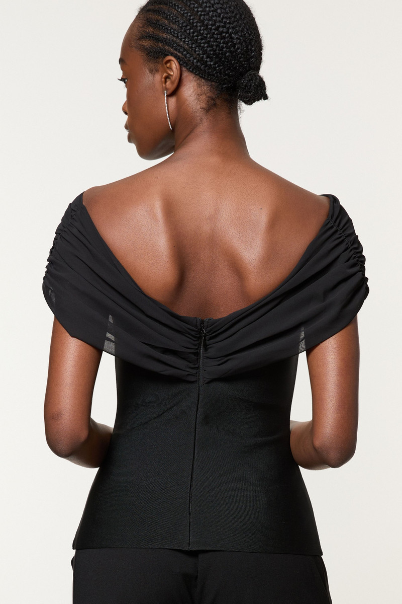 Figure Form Bandage Knit Woven Bardot Top 5