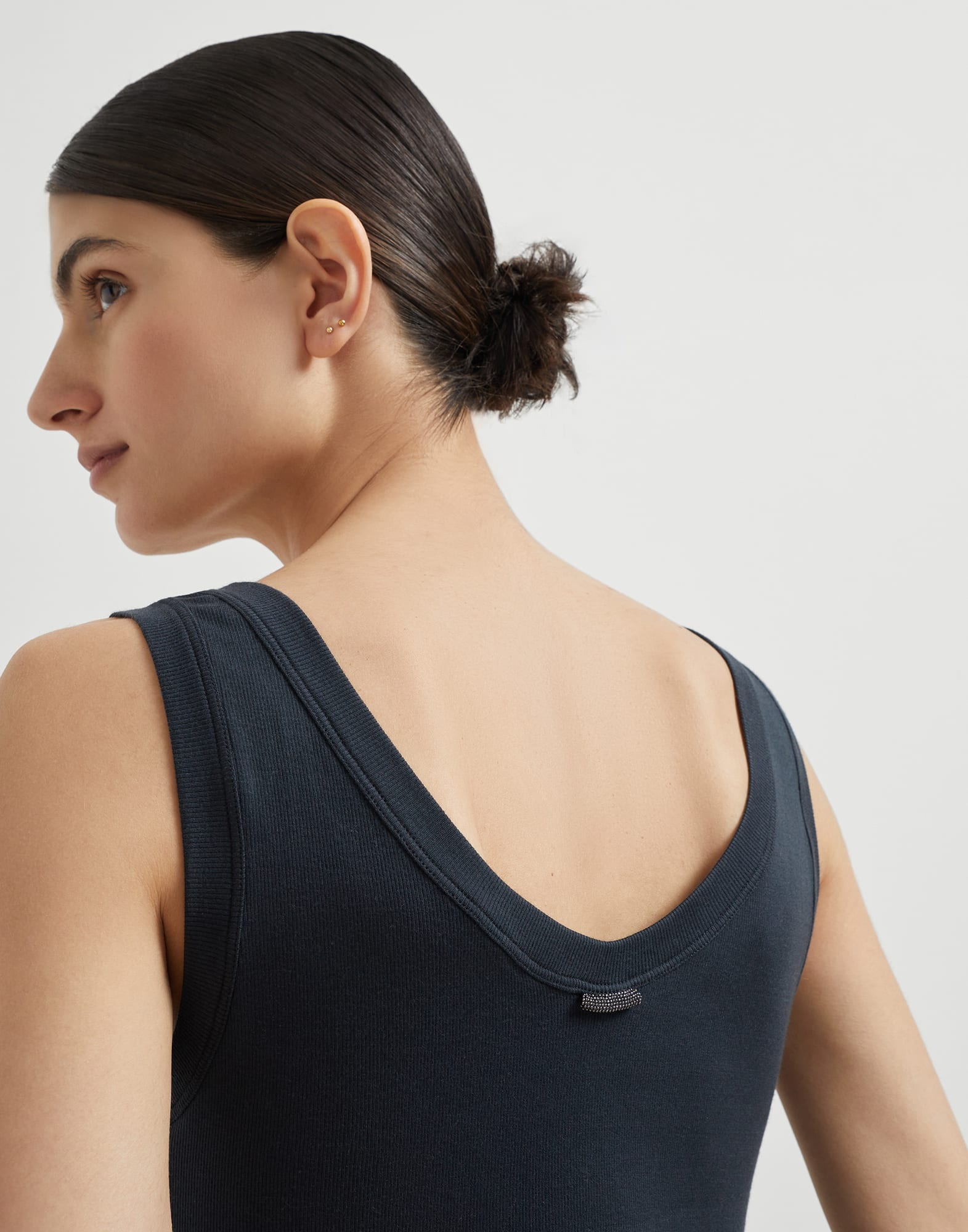 Stretch cotton ribbed jersey top with monili - 3
