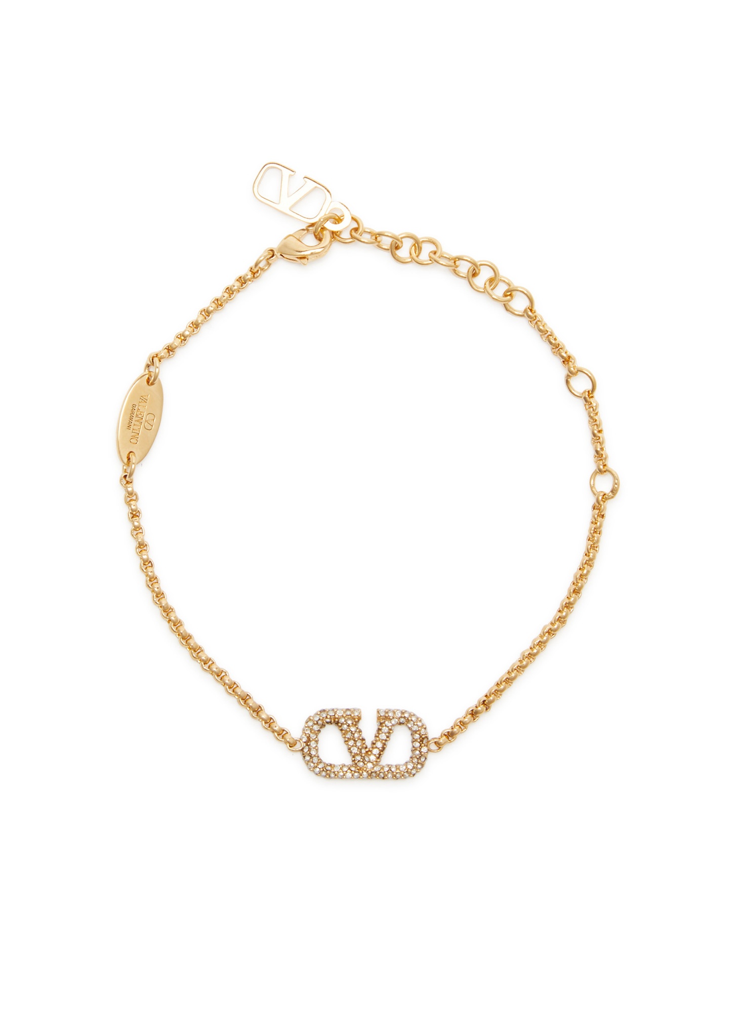 VLogo crystal-embellished chain bracelet - 1