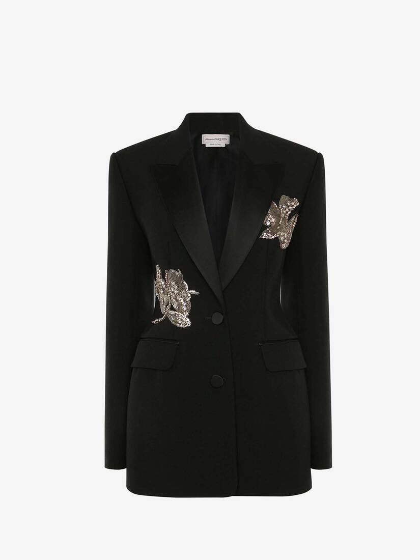 Embroidered Two-button Jacket in Black - 1
