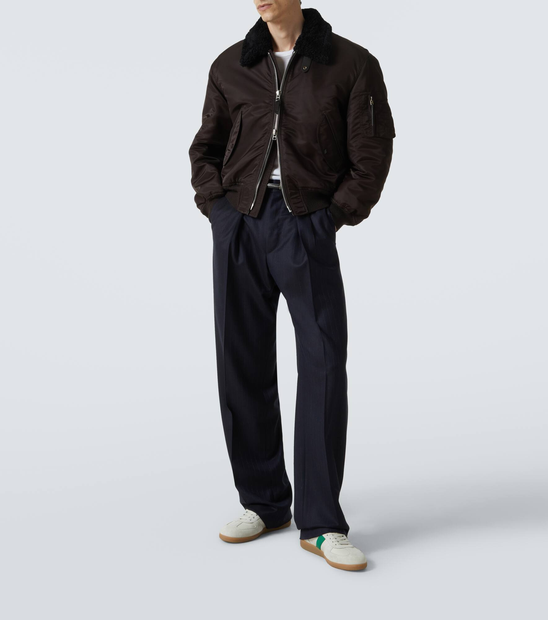 Suede-trimmed leather sneakers - 2