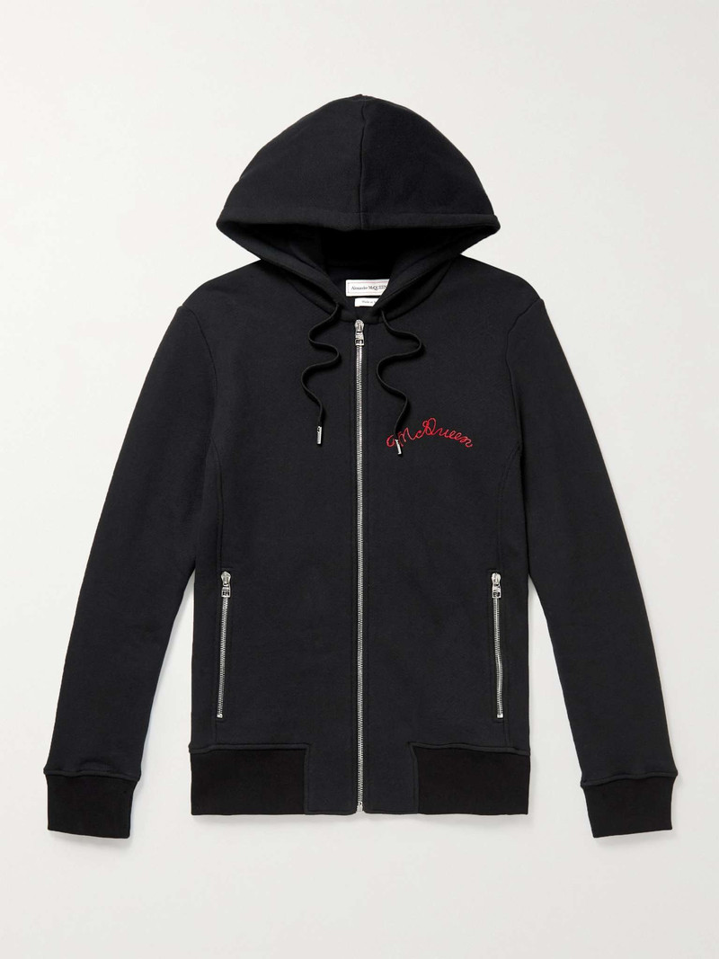 Slim-Fit Logo-Embroidered Loopback Cotton-Jersey Hoodie - 1
