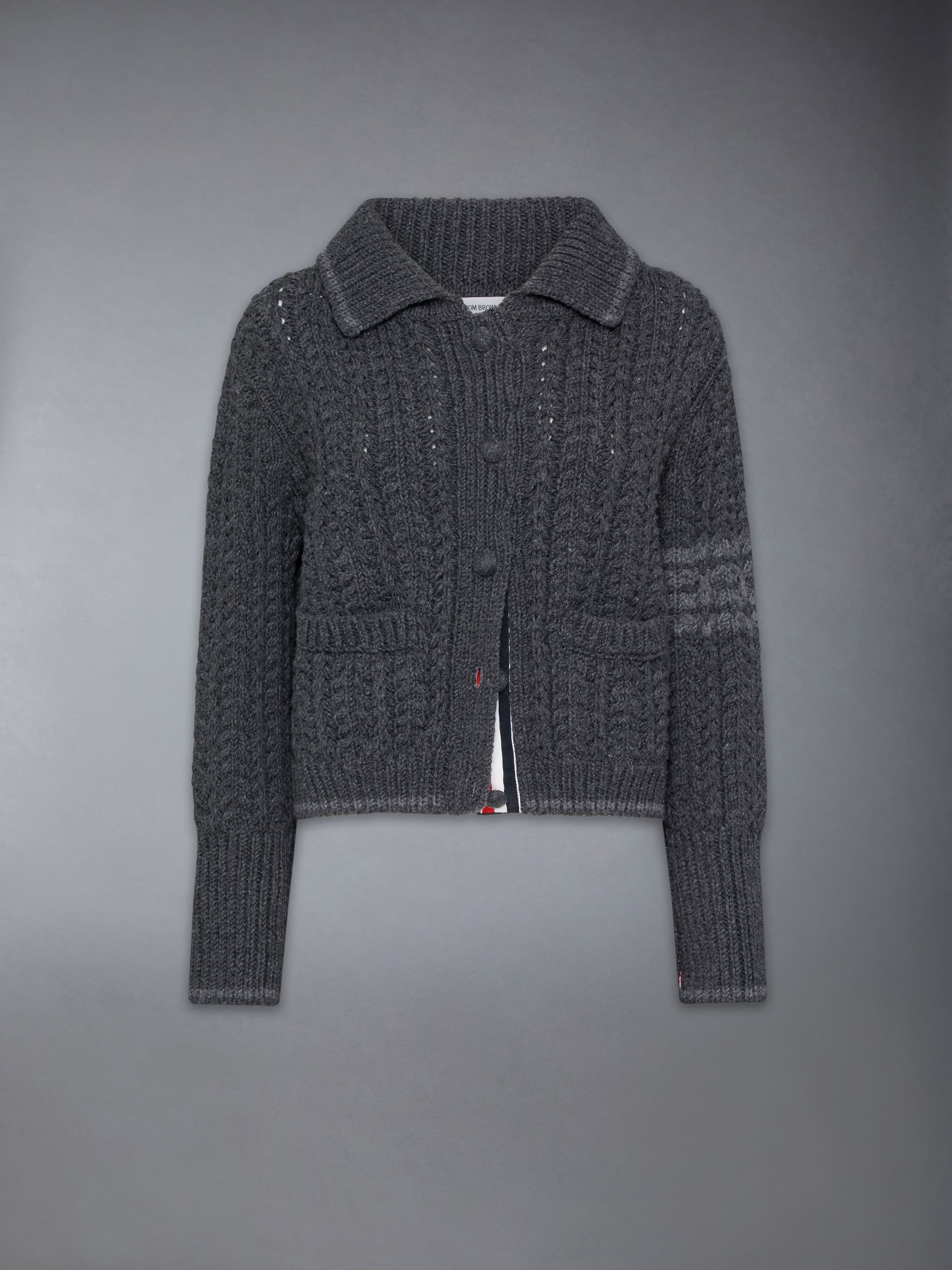 Merino Wool Chunky Links Stitch 4-Bar Polo Cardigan Jacket - 7