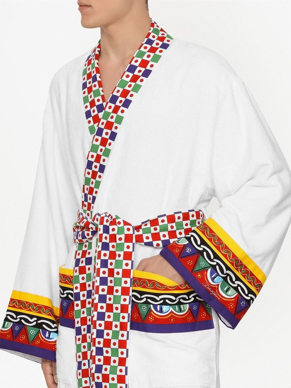 Carretto Siciliano printed trim bathrobe - 6