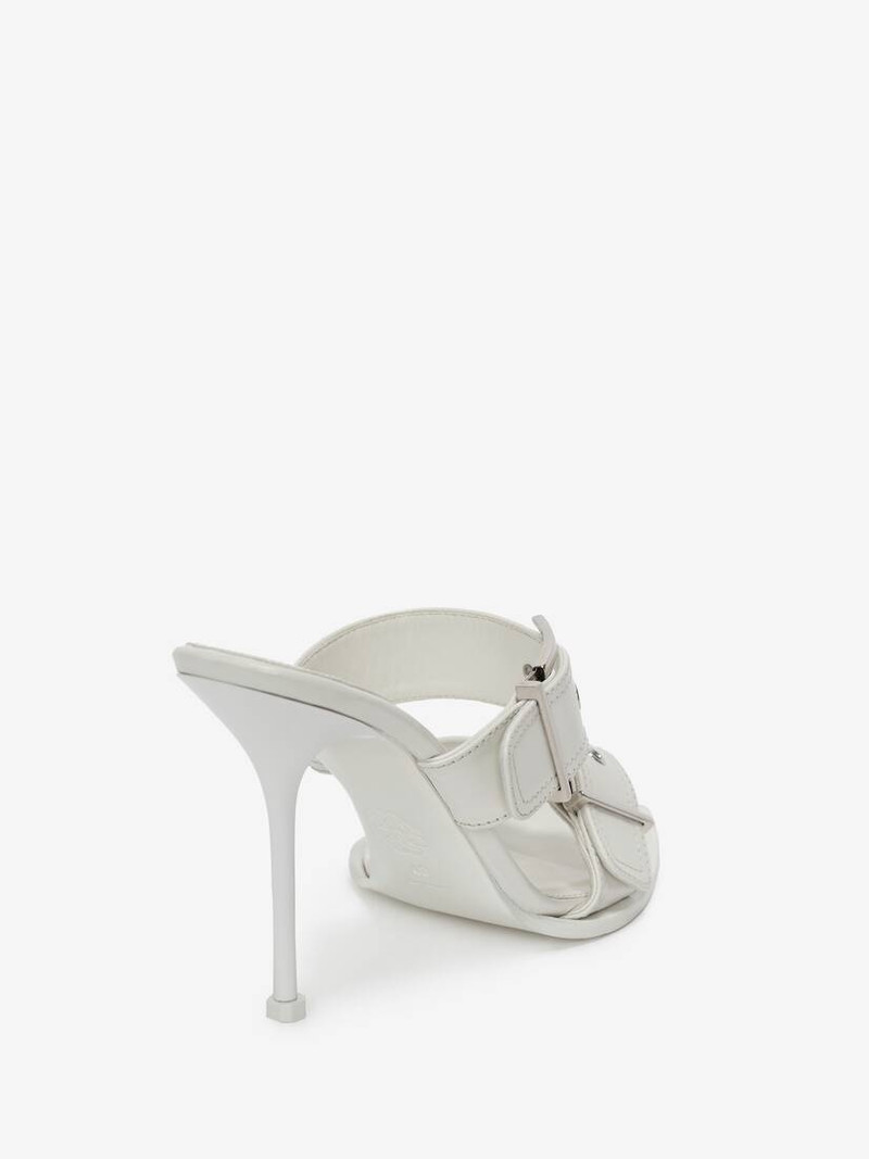 Women's Double Buckle Punk Mule in Ivory/silver 3
