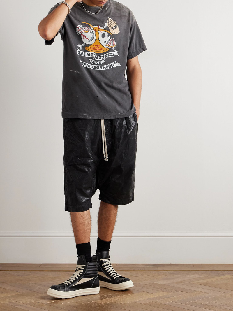 SAINT M×××××× + Neighborhood Distressed Logo-Print Cotton-Jersey T-Shirt Gray outlook