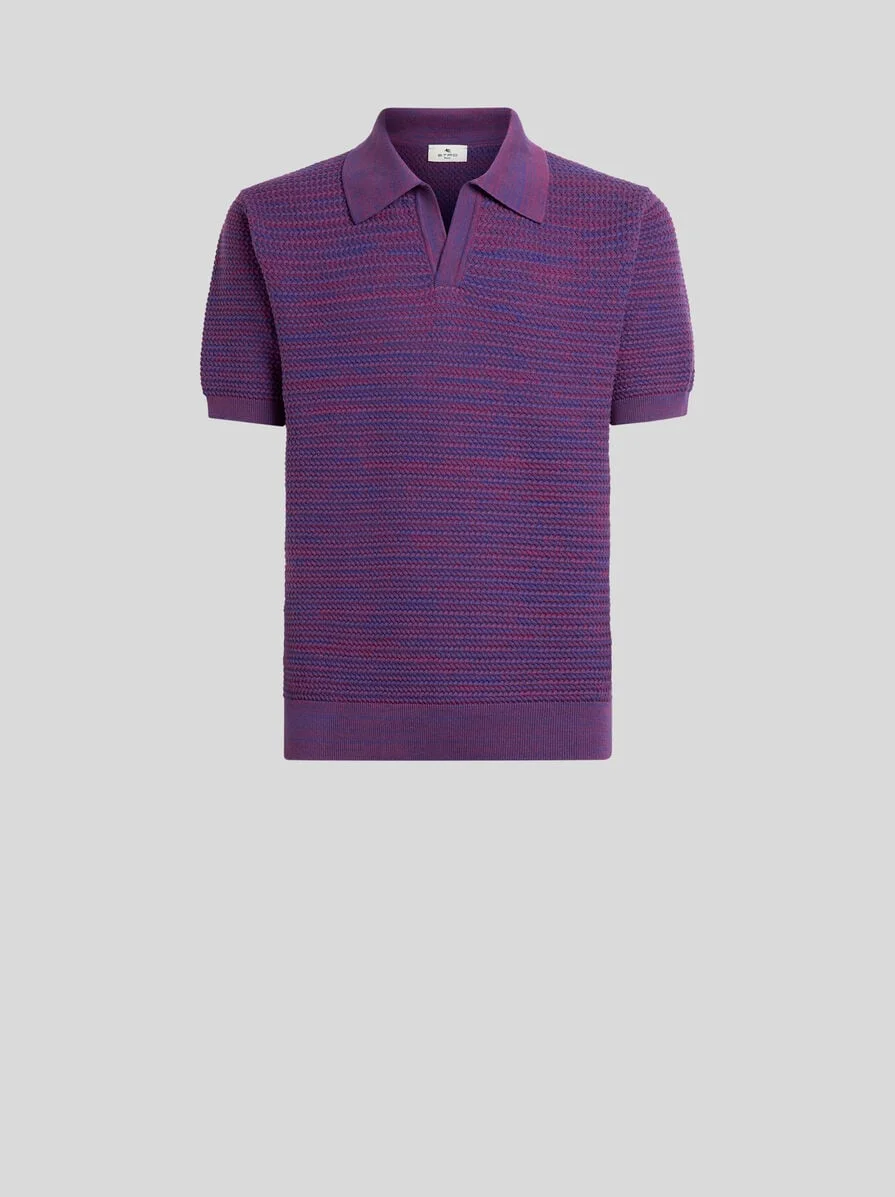 KNIT COTTON POLO SHIRT WITH BRAIDED STITCH - 1