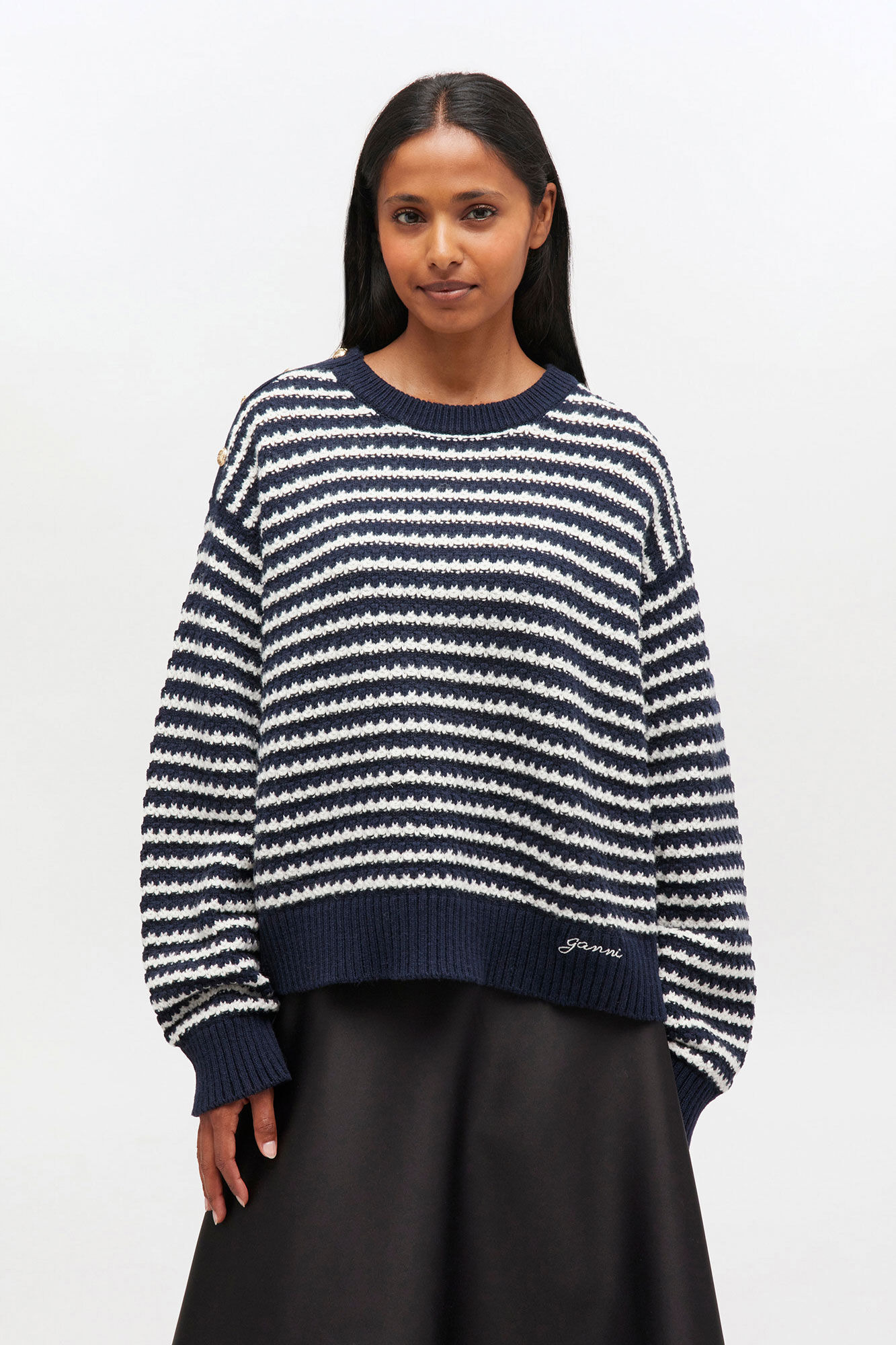 DARK BLUE STRIPED WOOL SWEATER - 3