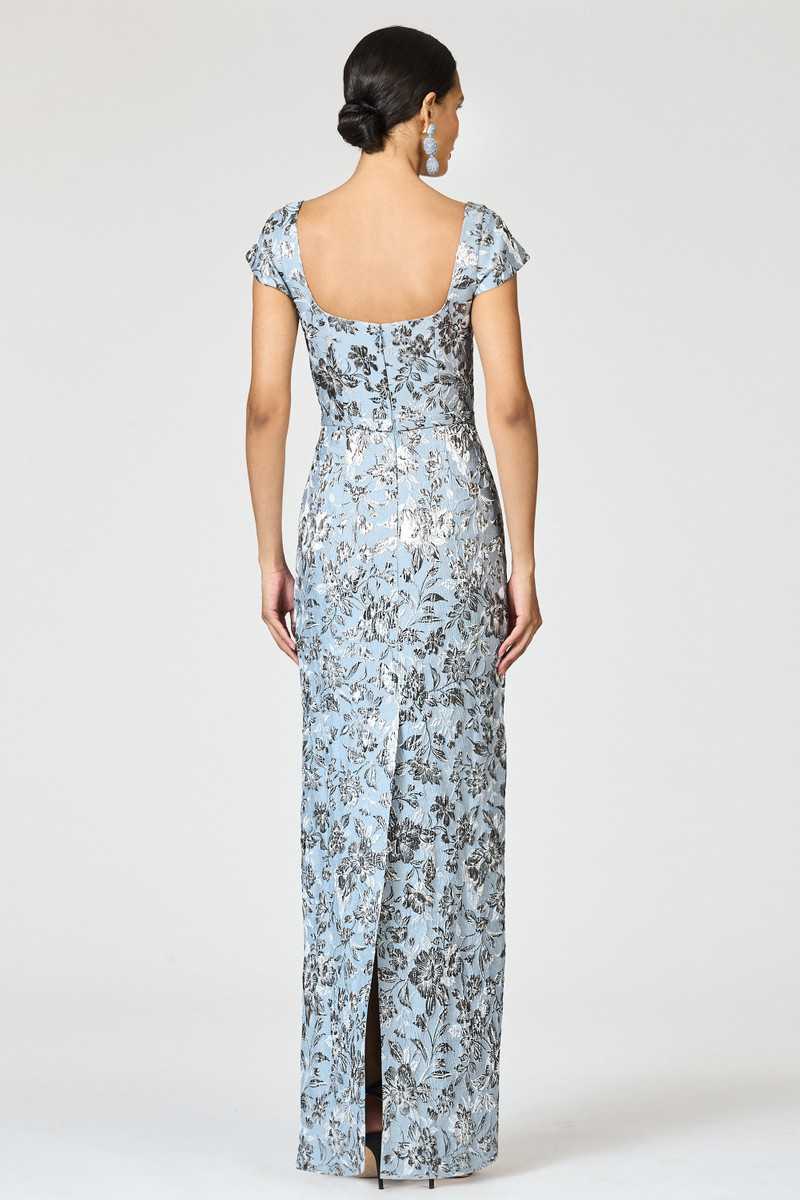 SACHIN & BABI METALLIC CLOQUE GRACE GOWN - PEWTER GARDENS outlook