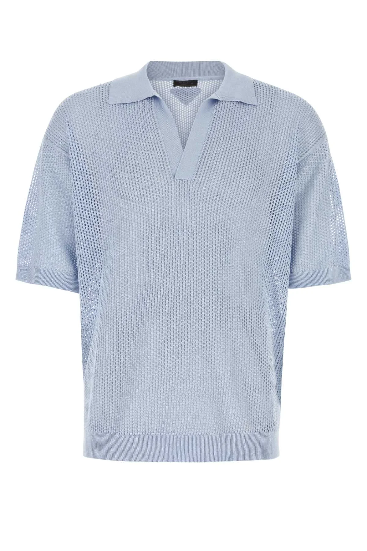 Prada Men Powder Blue Silk Blend Polo Shirt - 1