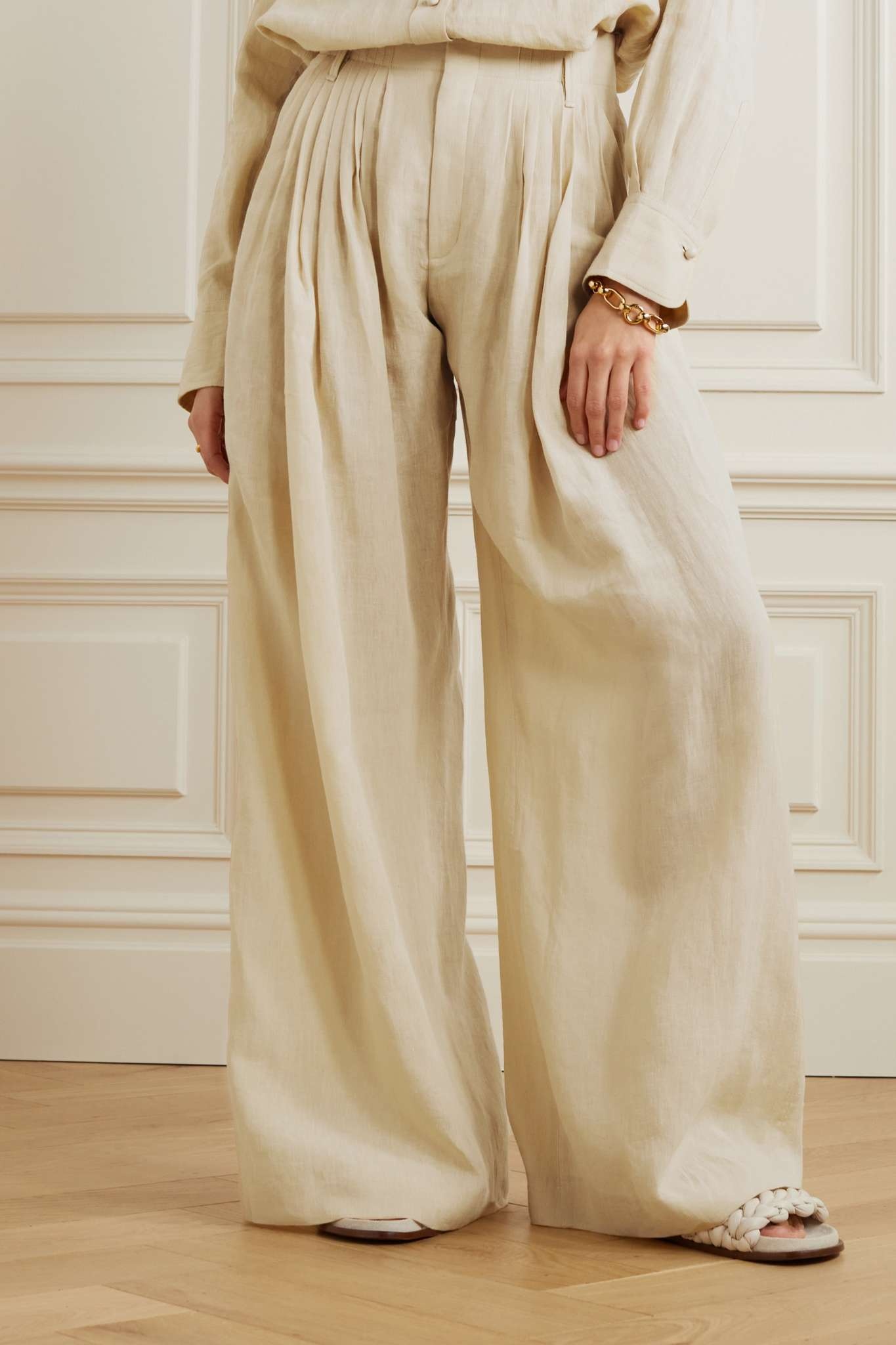 Pleated linen wide-leg pants - 3