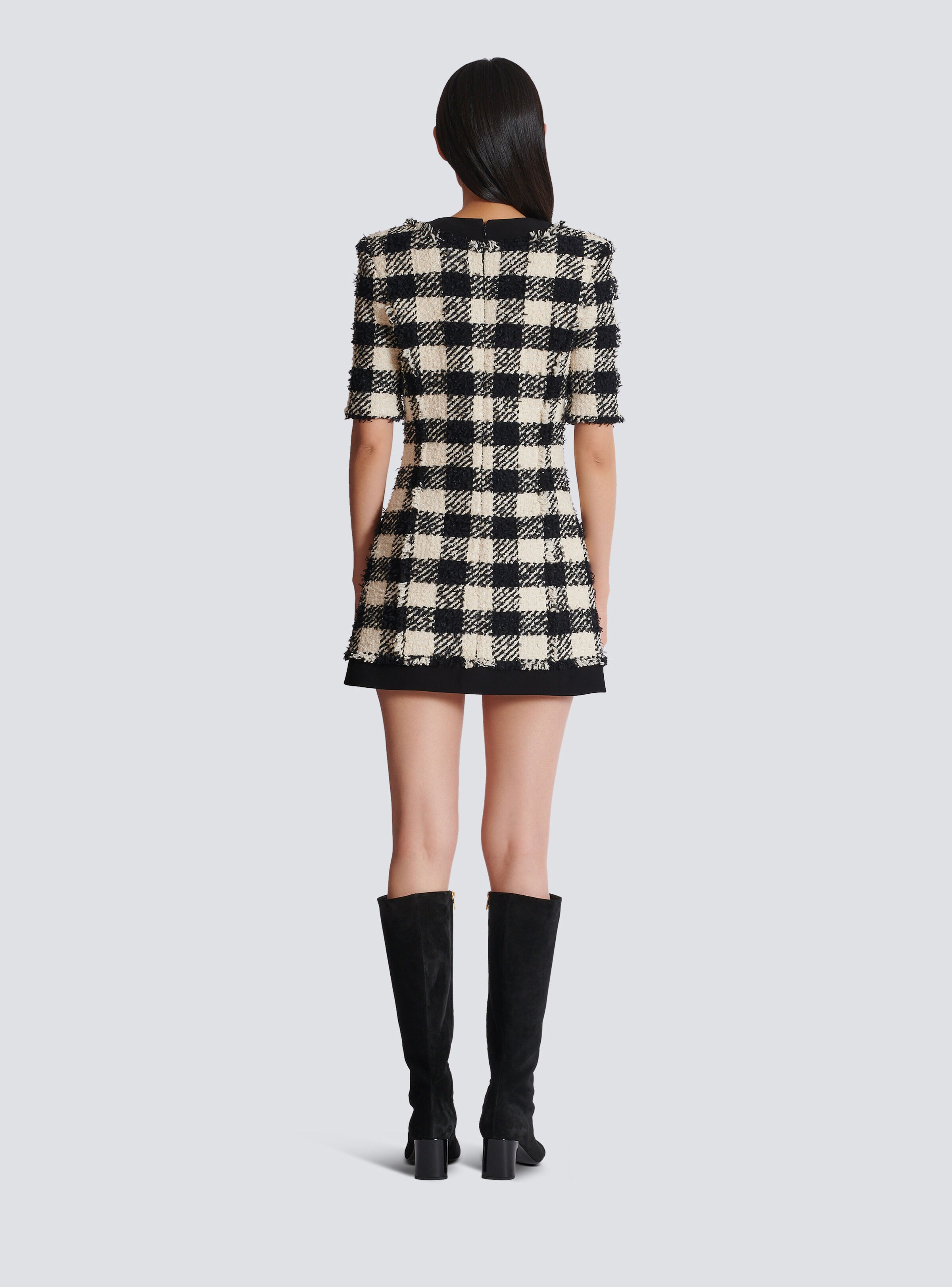 Gingham tweed and crepe dress - 4