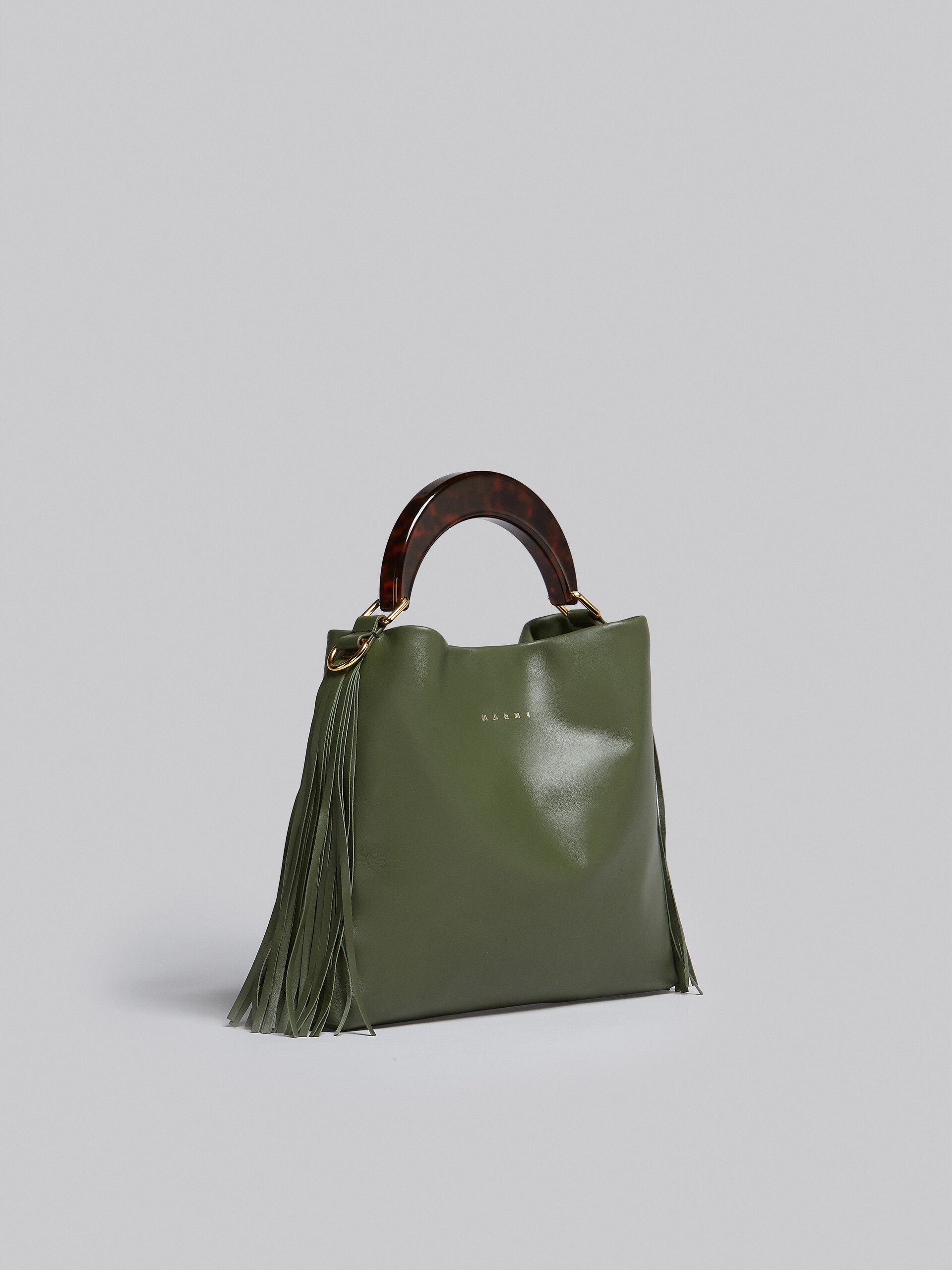 VENICE SMALL BAG IN GREEN LEATHER WITH FRINGES - 5