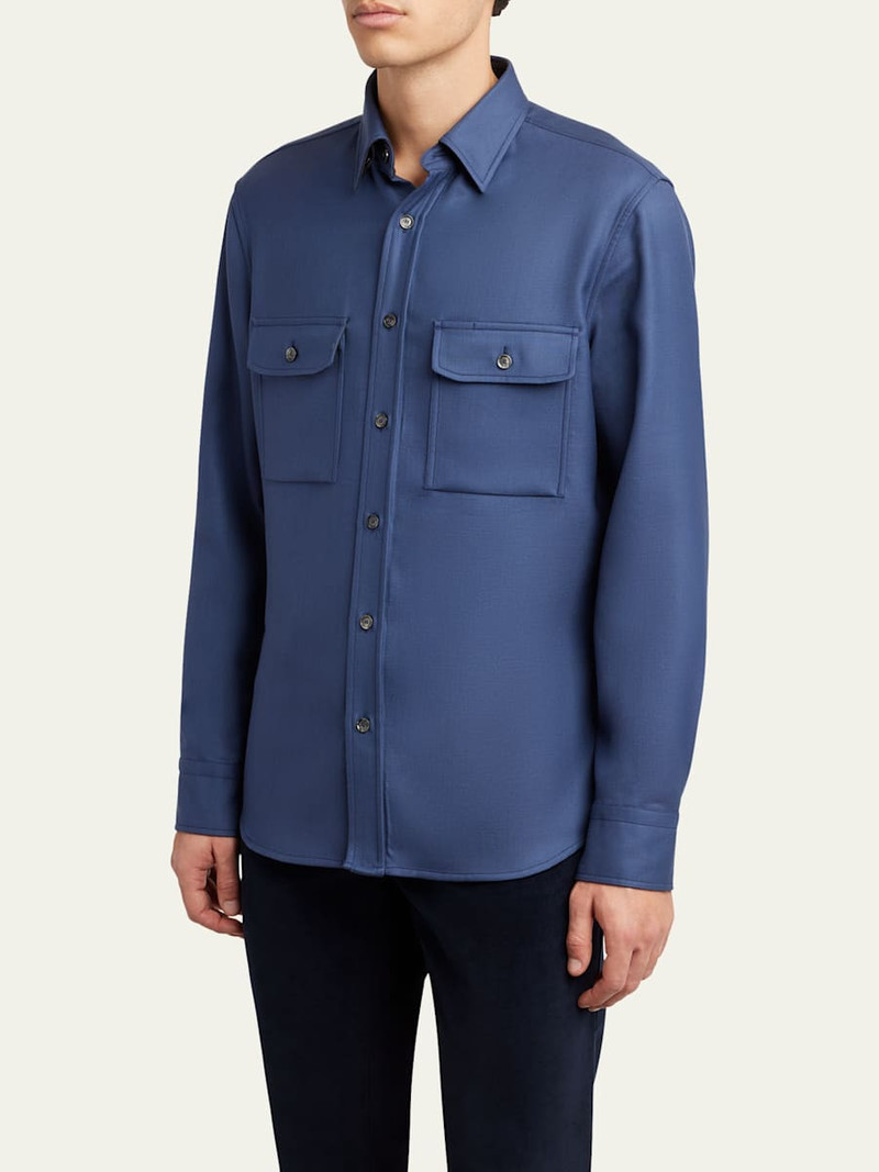 Men's Wool Twill Double-Pocket Military Shirt 4