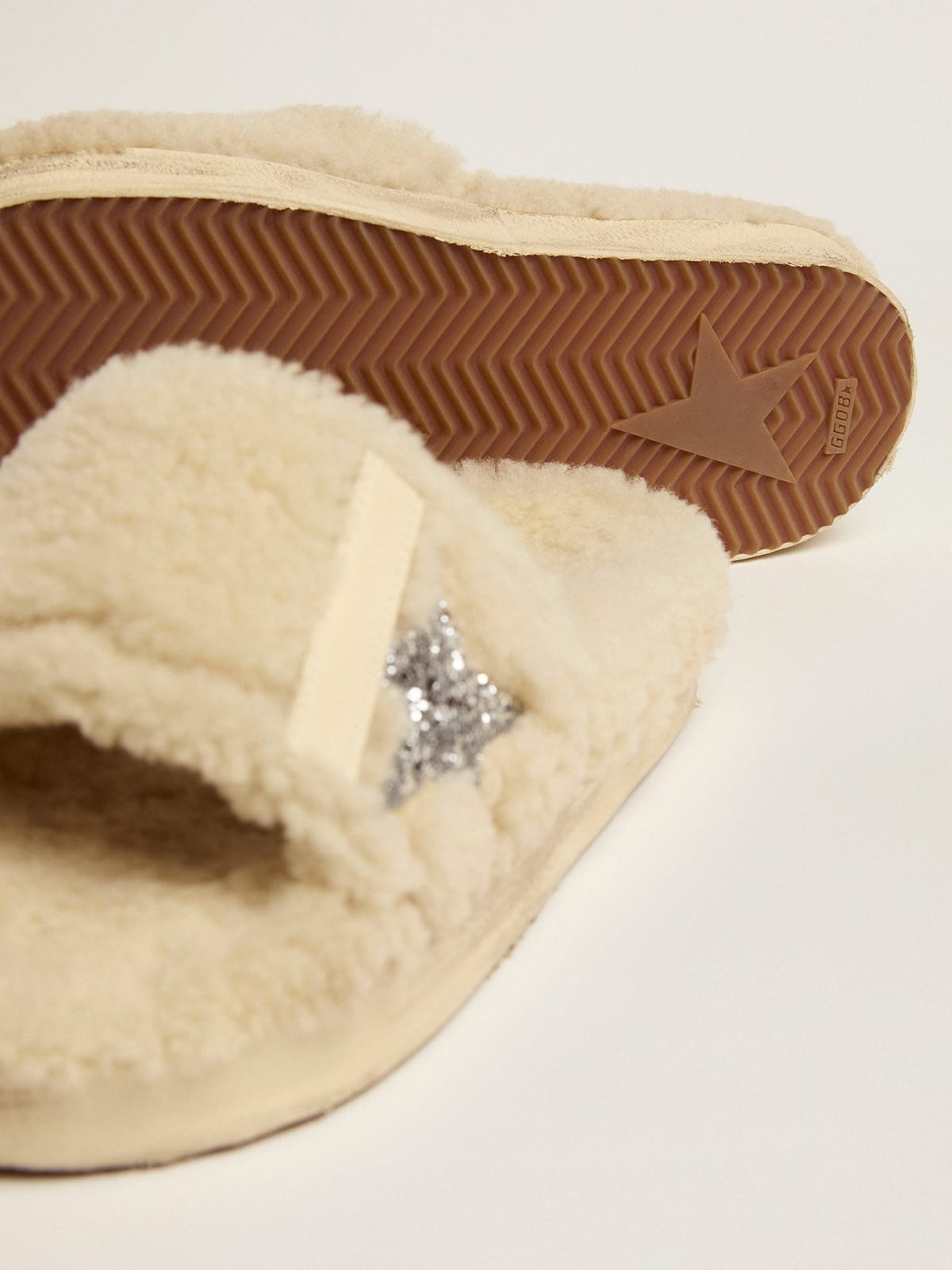 Beige shearling Poolstars with silver glitter star - 4