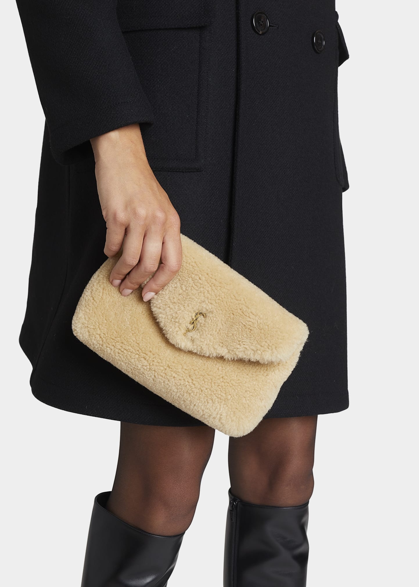 Ysl Shearling Clutch SAINT LAURENT Puffer Small YSL Shearling