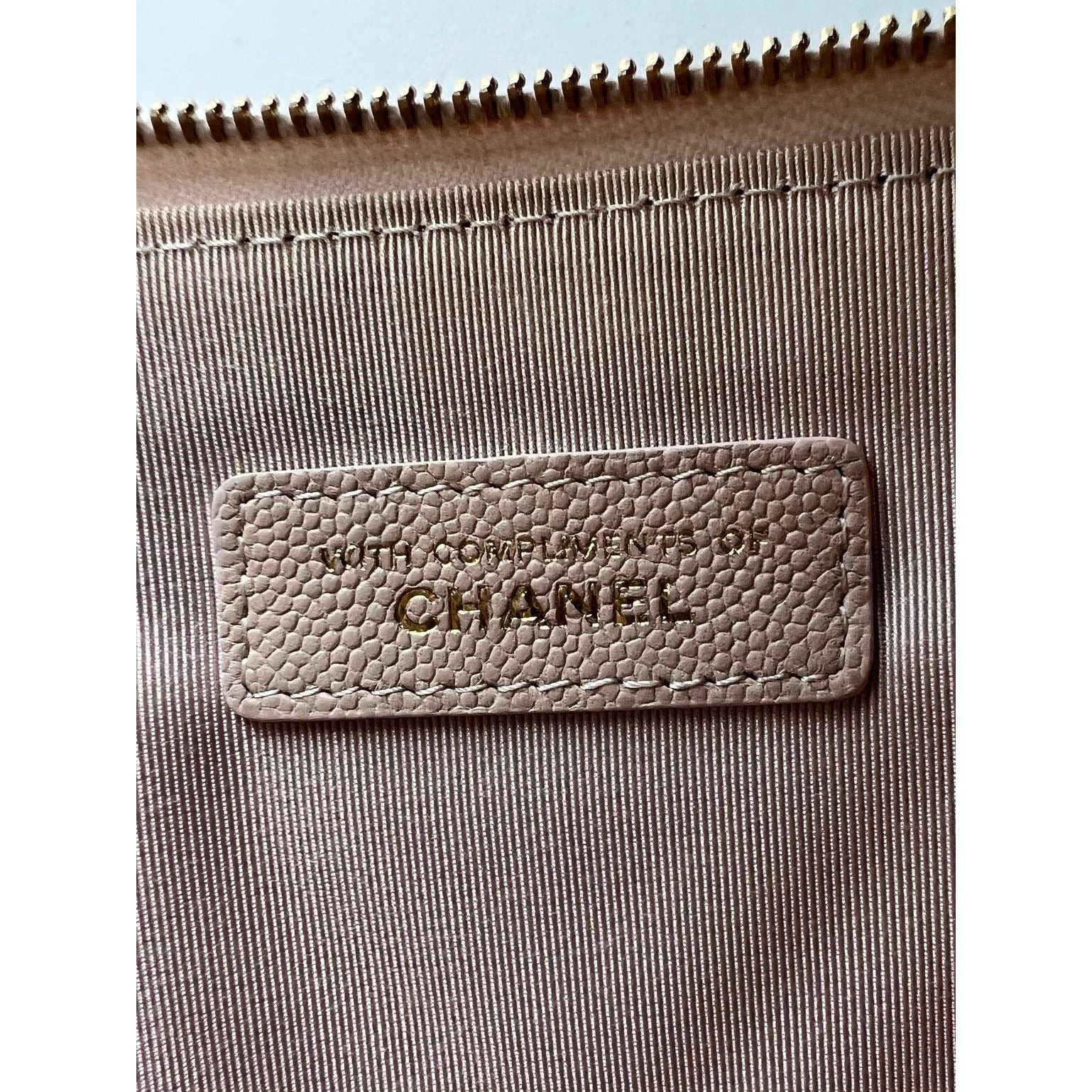 Chanel Caviar Chevron Quilted Large Beige Leather Cosmetic Clutch Bag - 6