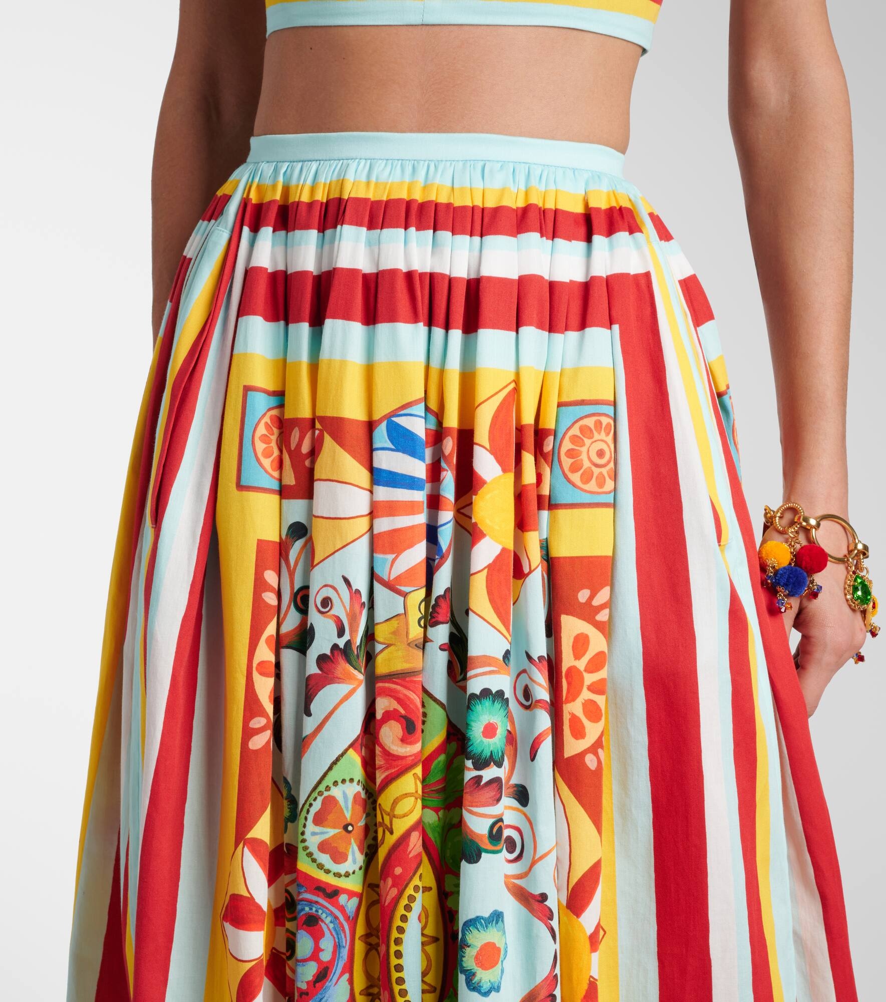Pleated printed cotton midi skirt - 4