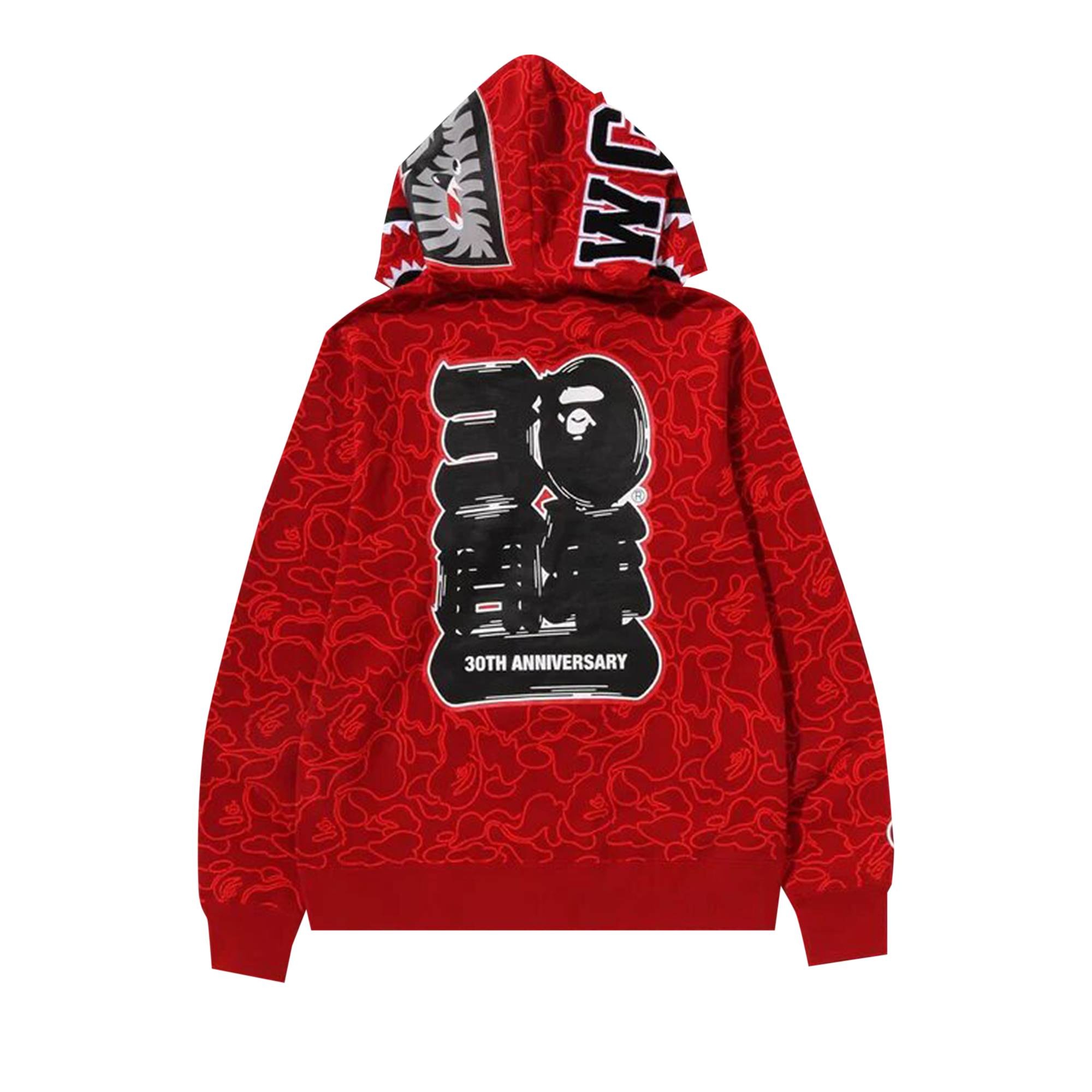 BAPE 30th Anniversary Line Camo Shark Full Zip Hoodie 'Red' - 3