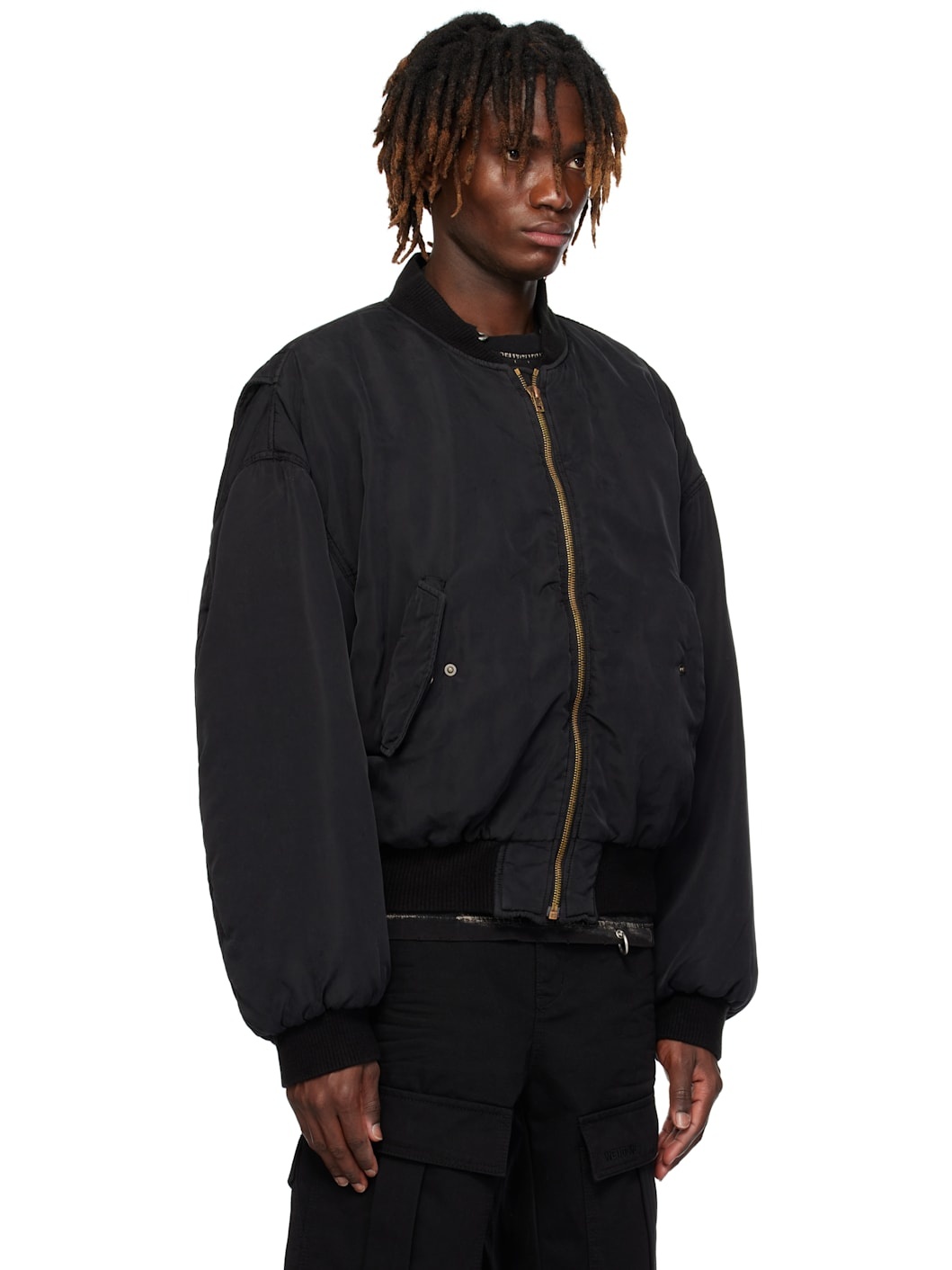 Black Curved Bomber Jacket - 2